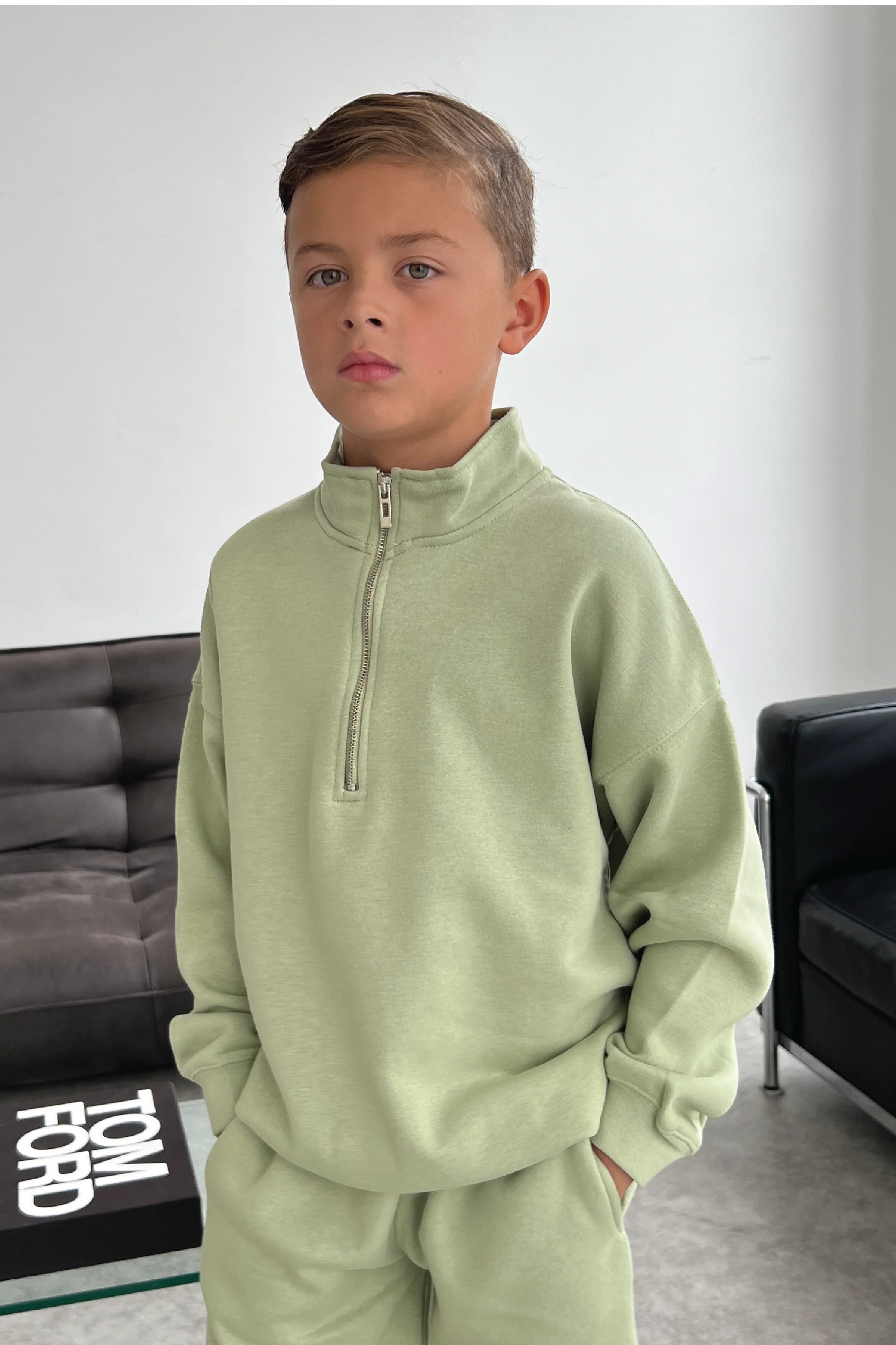 Mini sage premium essential 3/4 zip sweater - Image 2