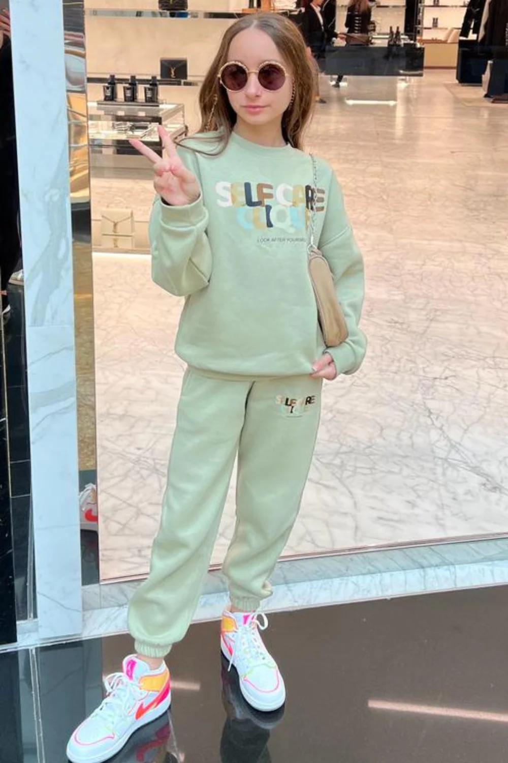 Mini self care clique sage oversized sweater loungewear set - Image 2