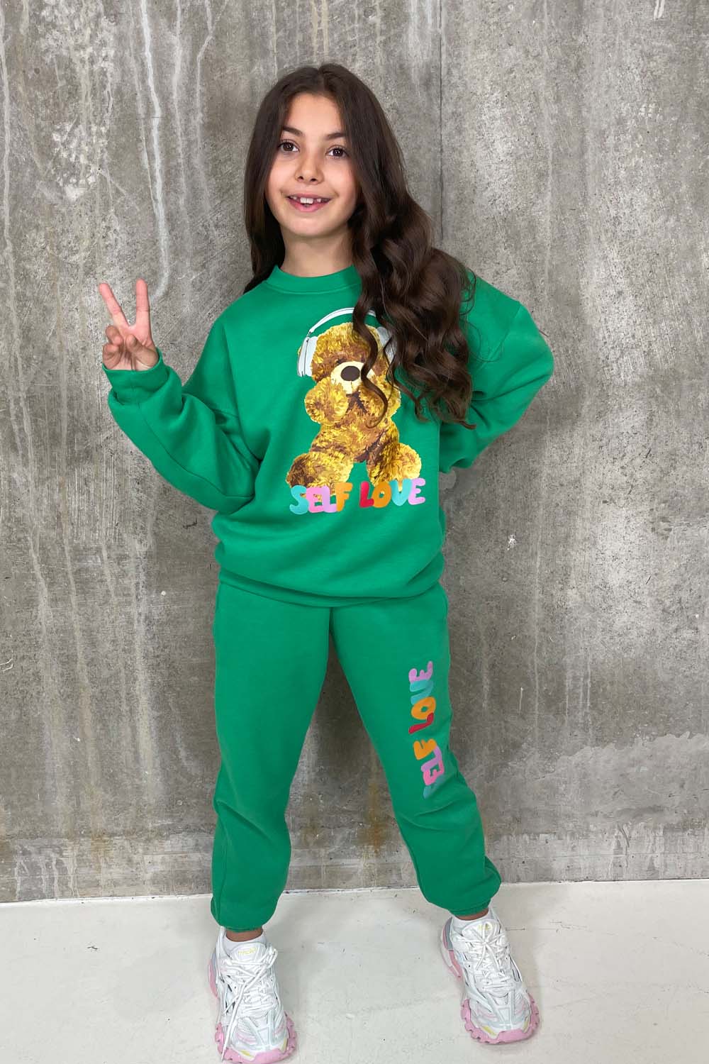 Mini self love Teddy green sweater loungewear set - Image 4