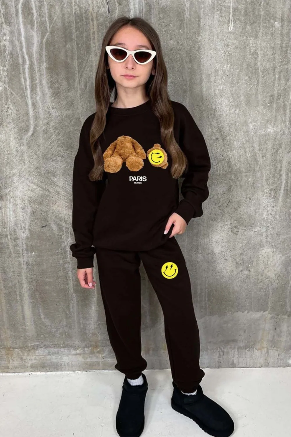 Mini smiley heads off paris teddy black printed sweater loungewear set