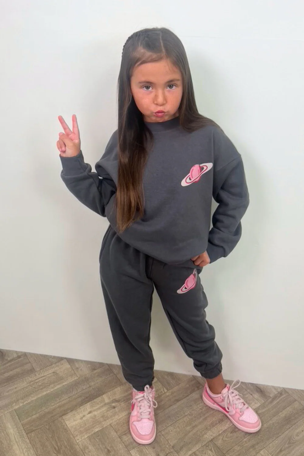 Mini steel grey little planet printed sweater jogger loungewear - Image 2