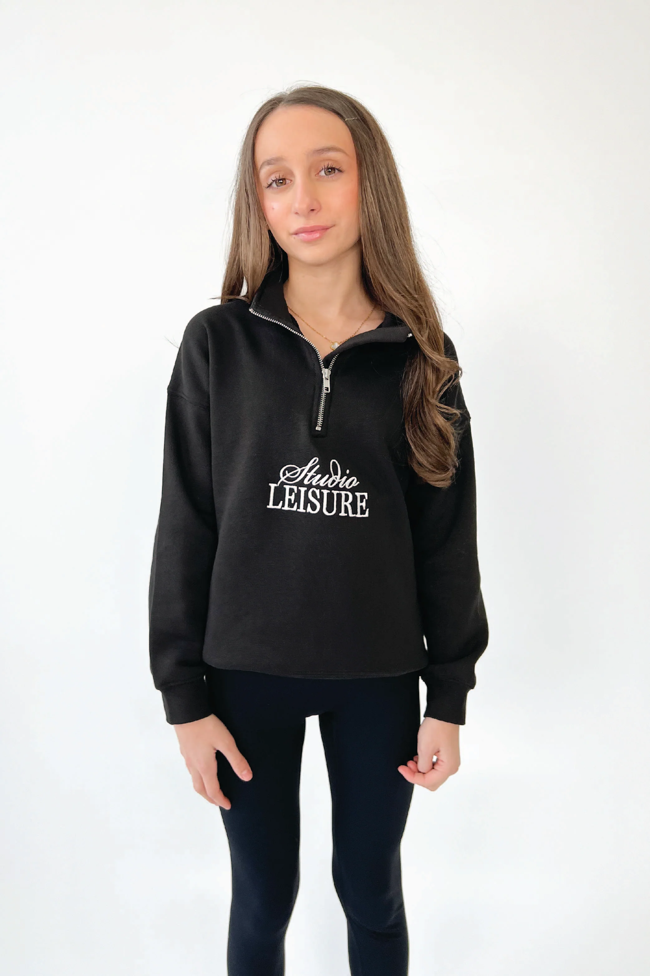 Mini studio leisure black cursive embroidered 3/4 zip sweater - Image 2