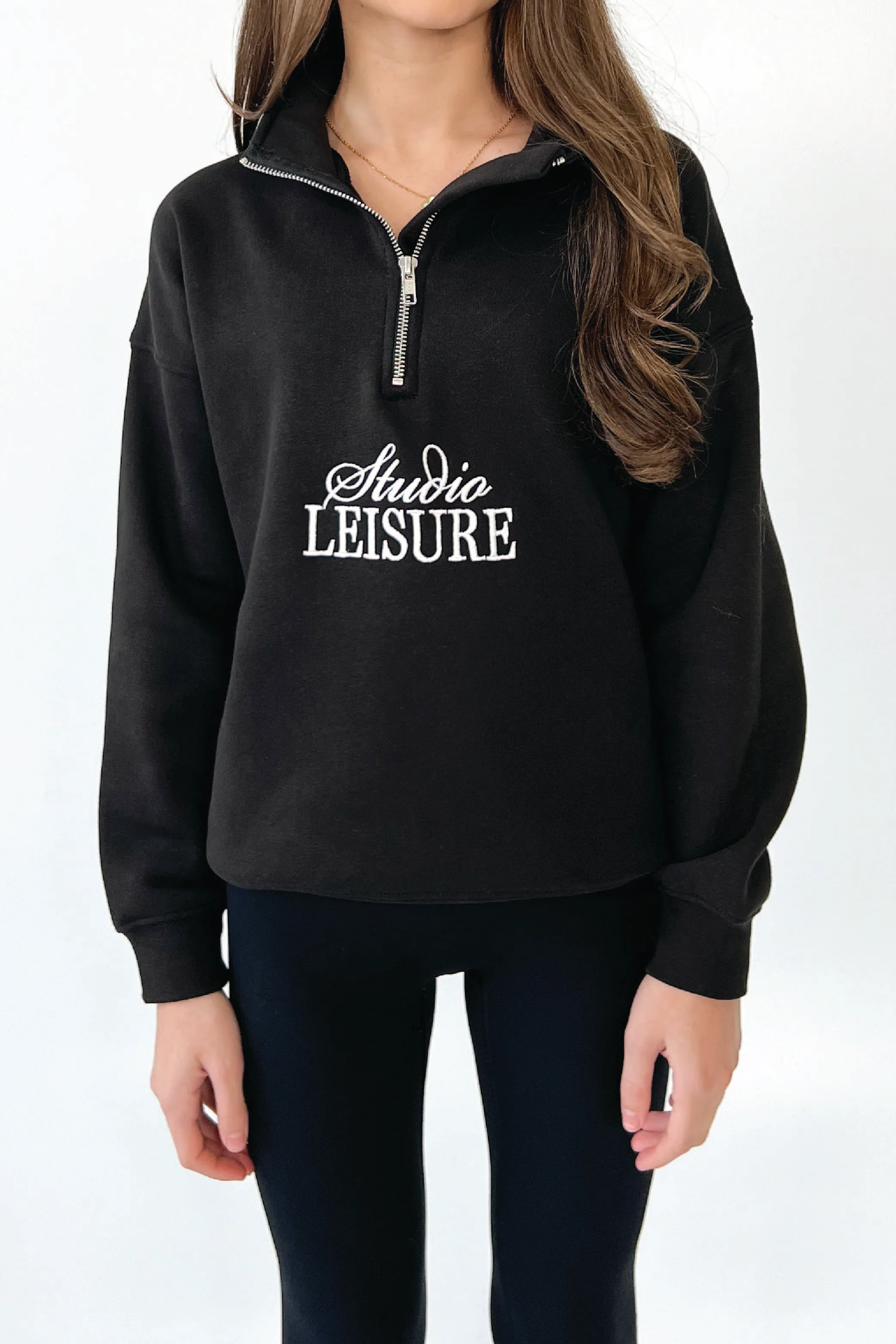 Mini studio leisure black cursive embroidered 3/4 zip sweater - Image 3