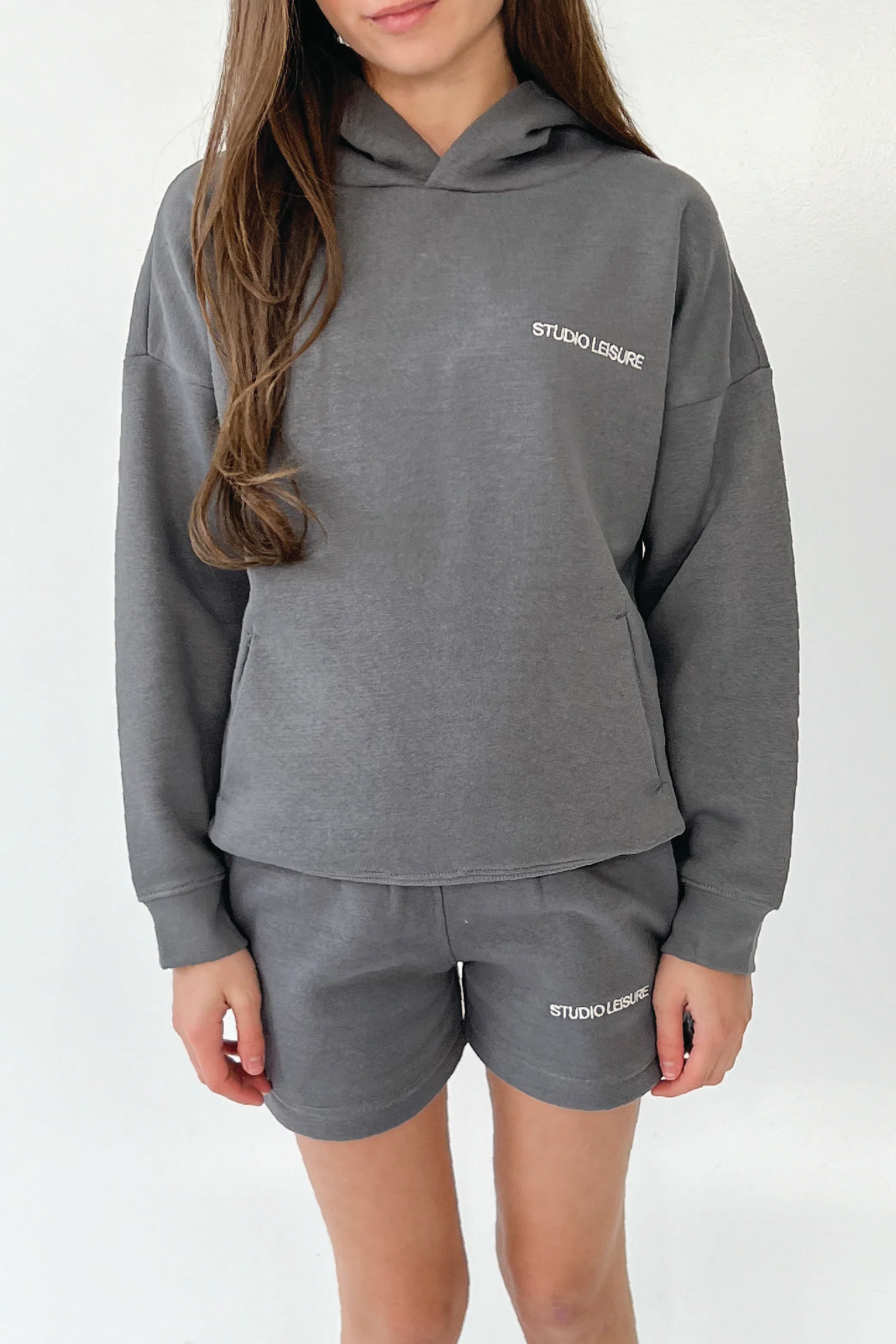 Mini studio leisure essential steel grey embroidered hoodie - Image 2