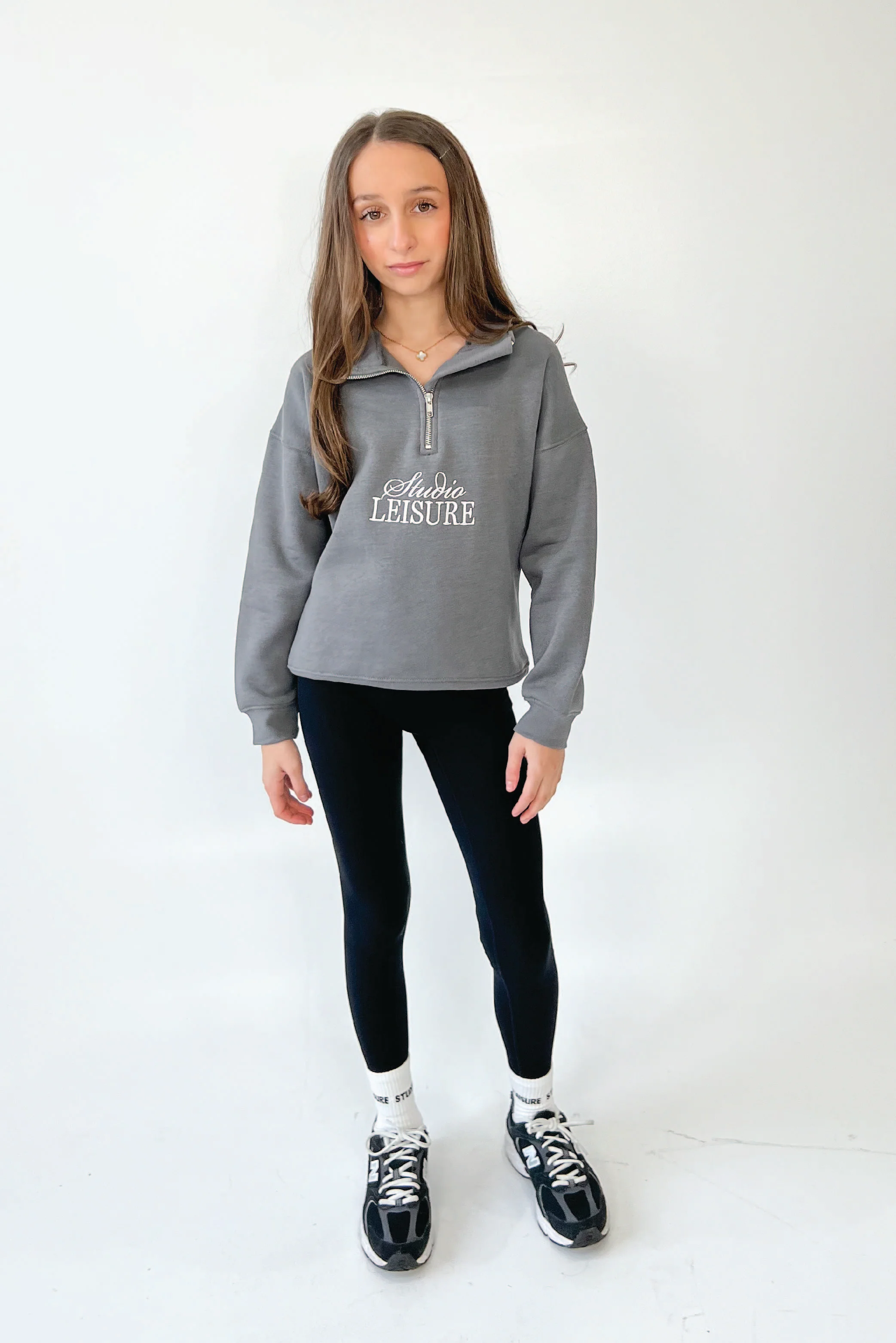 Mini studio leisure steel grey cursive embroidered 3/4 zip sweater - Image 2