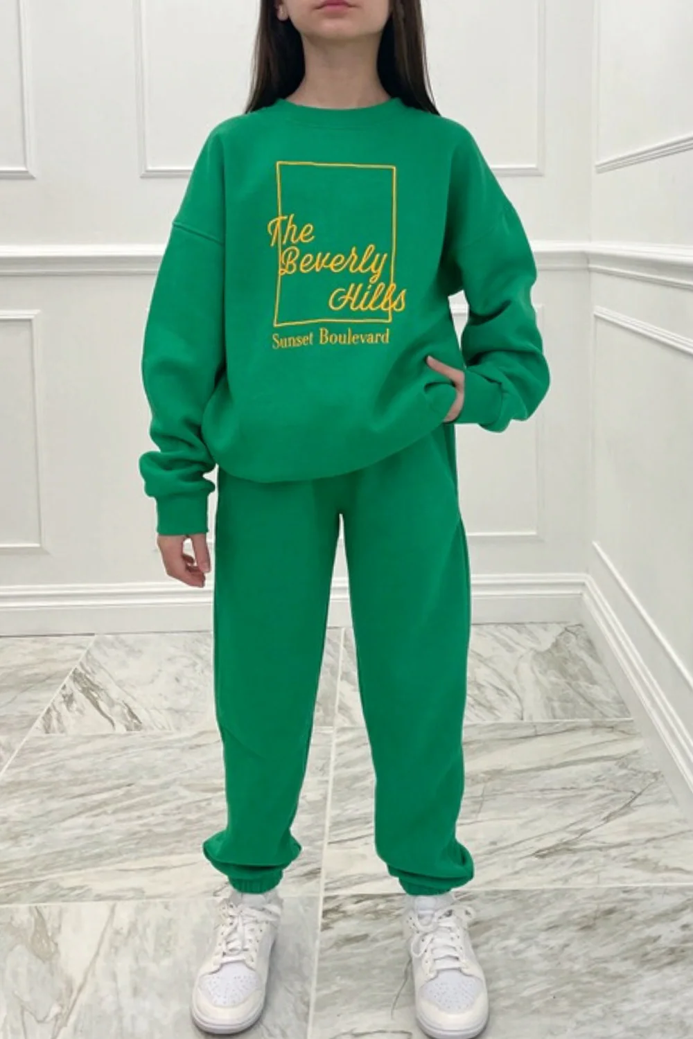 Mini sunset boulevard green & orange oversized sweater set