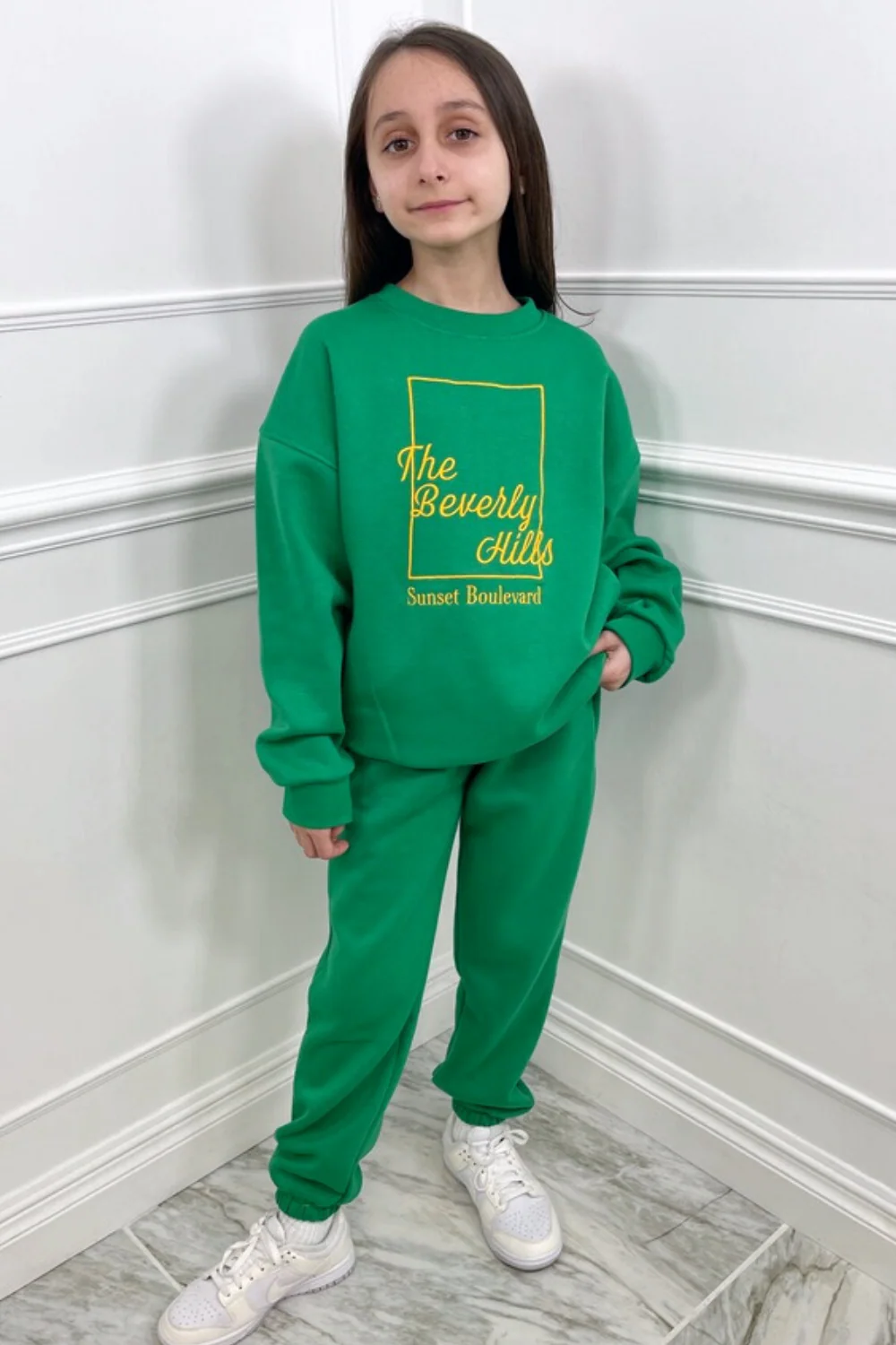 Mini sunset boulevard green & orange oversized sweater set - Image 2