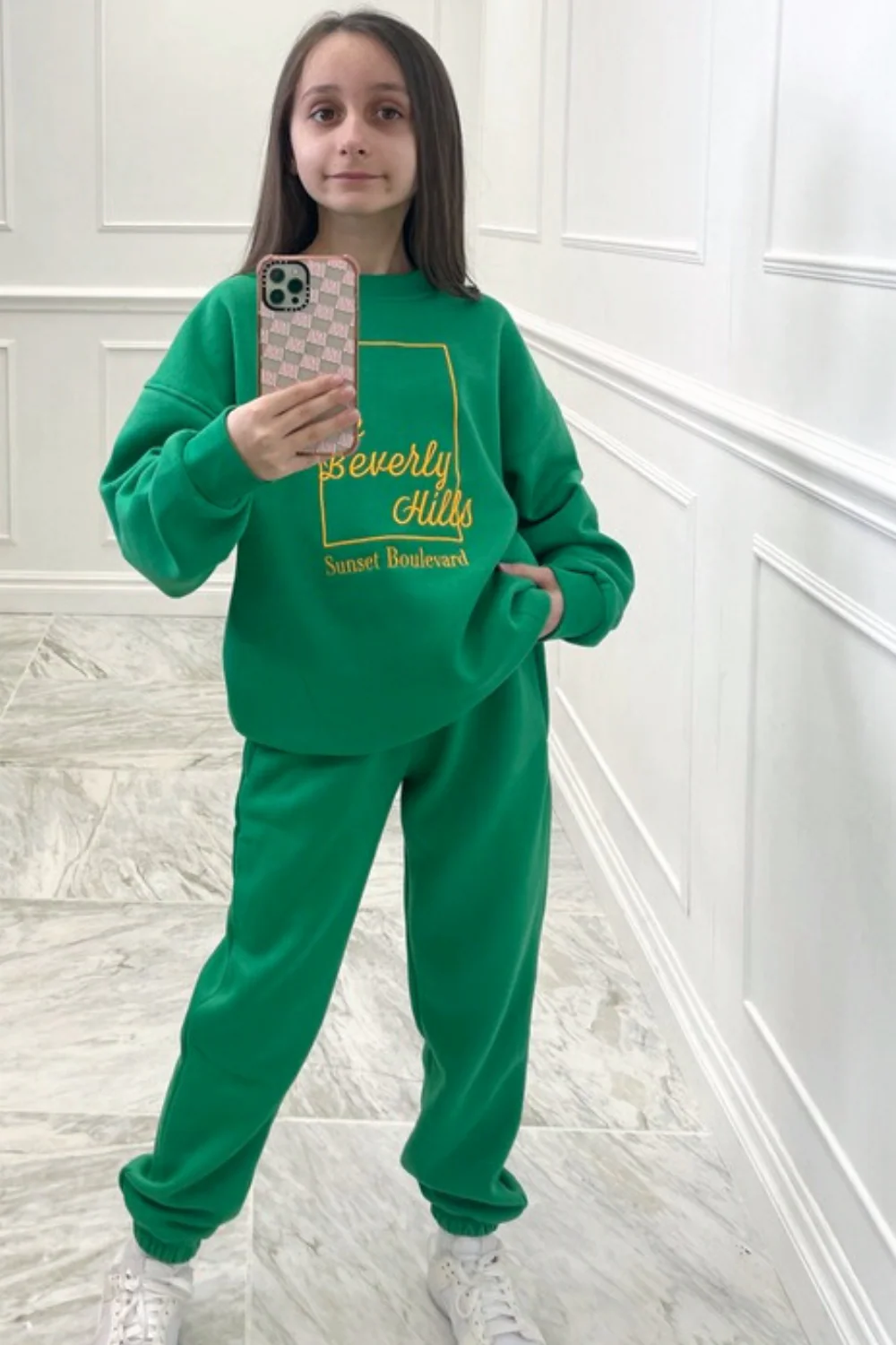 Mini sunset boulevard green & orange oversized sweater set - Image 3