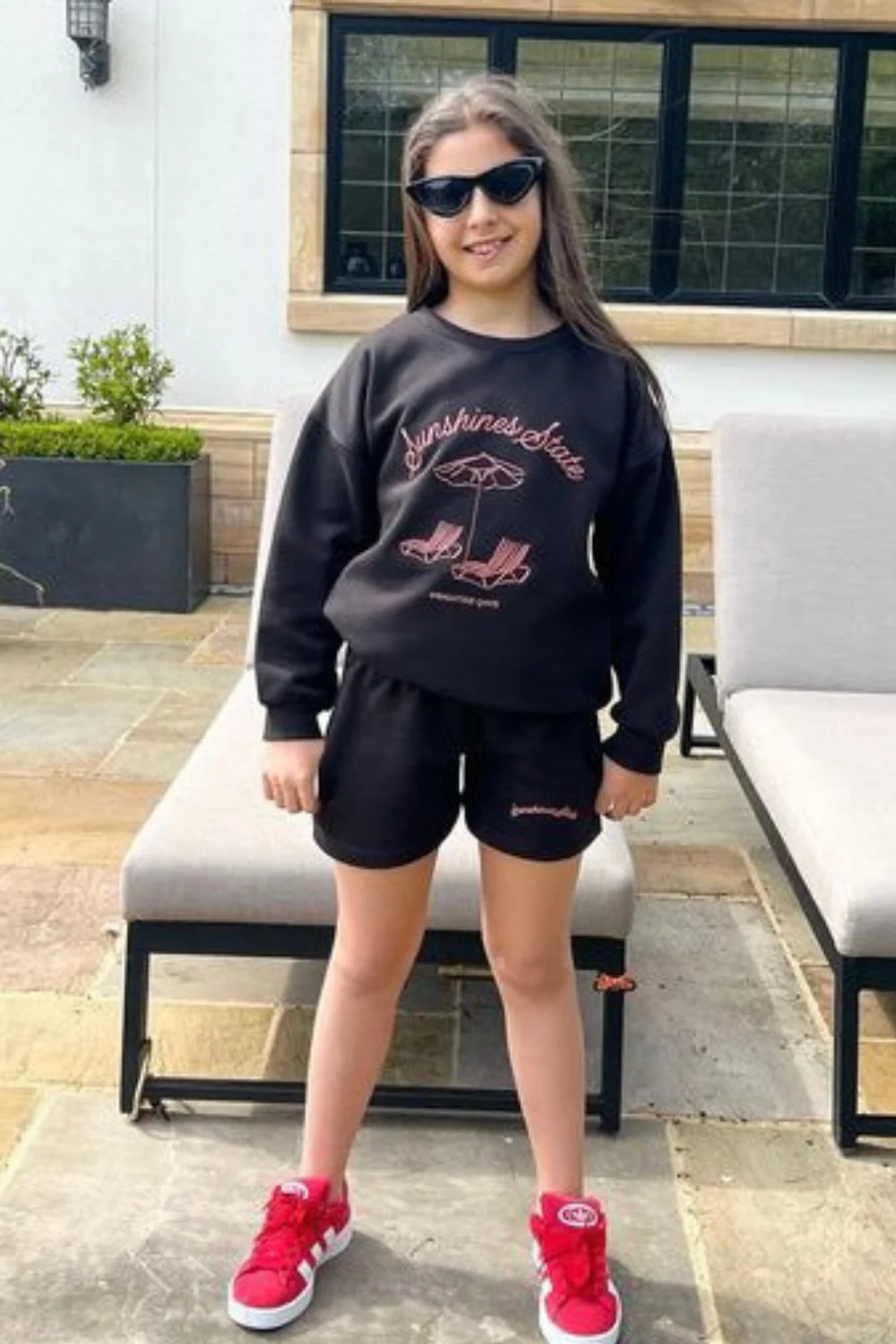 Mini sunshine state black embroidered sweater shorts loungewear - Image 2