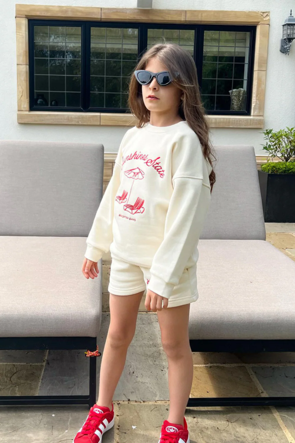 Mini sunshine state ecru embroidered sweater shorts loungewear - Image 2