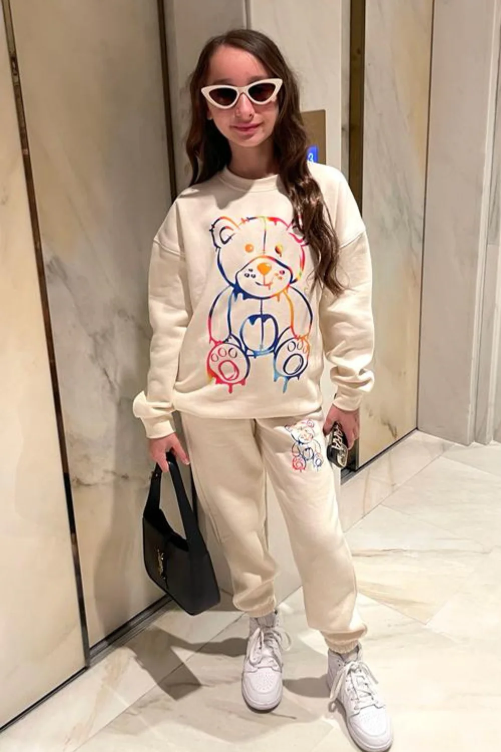 Mini teddy drip ecru oversized sweater loungewear set - Image 2