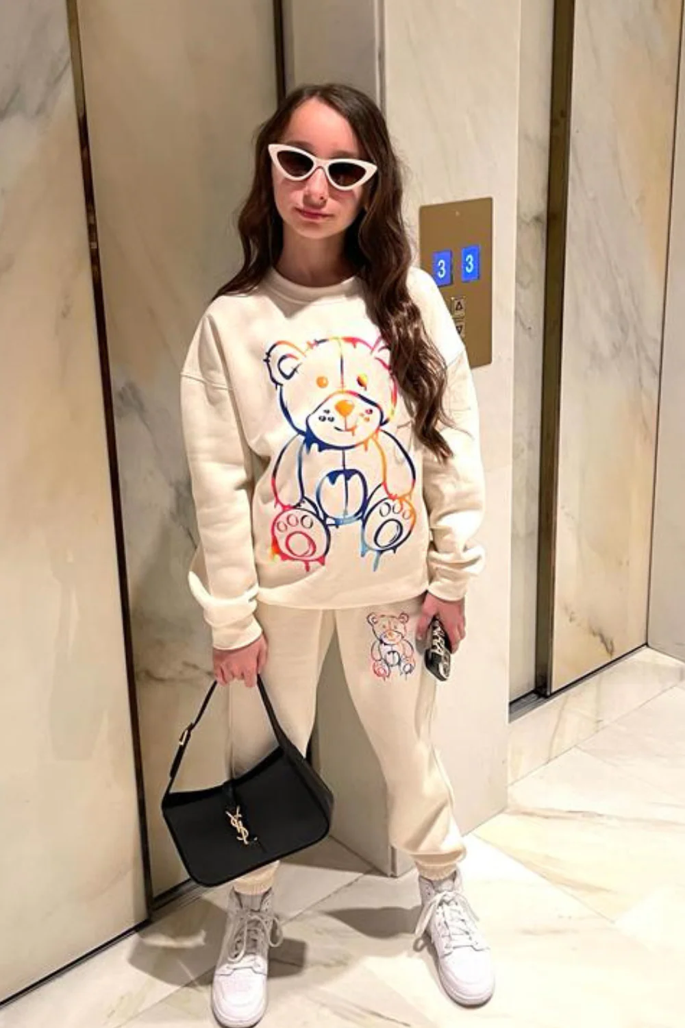 Mini teddy drip ecru oversized sweater loungewear set - Image 3