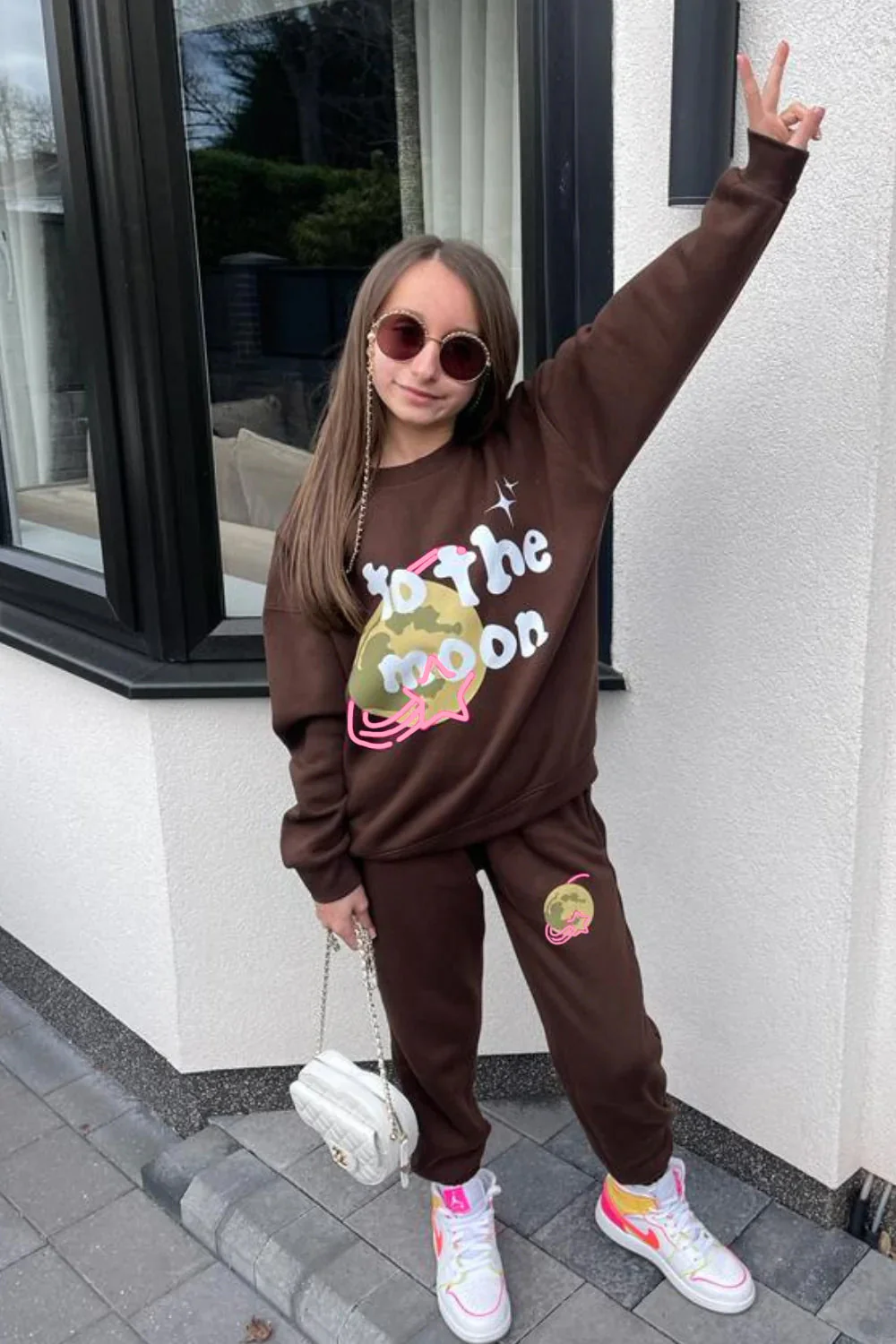 Mini to the moon chocolate printed sweater loungewear set