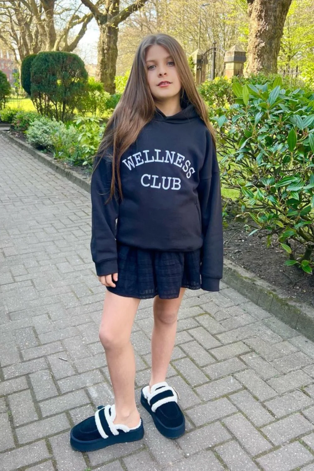 Mini wellness club black embroidered hoodie - Image 2