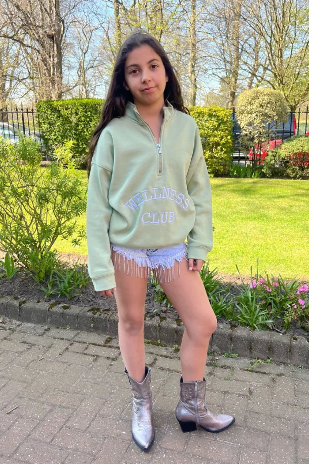 Mini Wellness club sage embroidered 3/4 sweater - Image 2