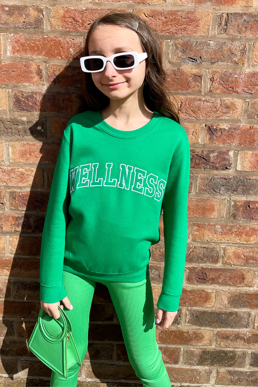Mini wellness green embroidered kids sweatshirt - Image 3