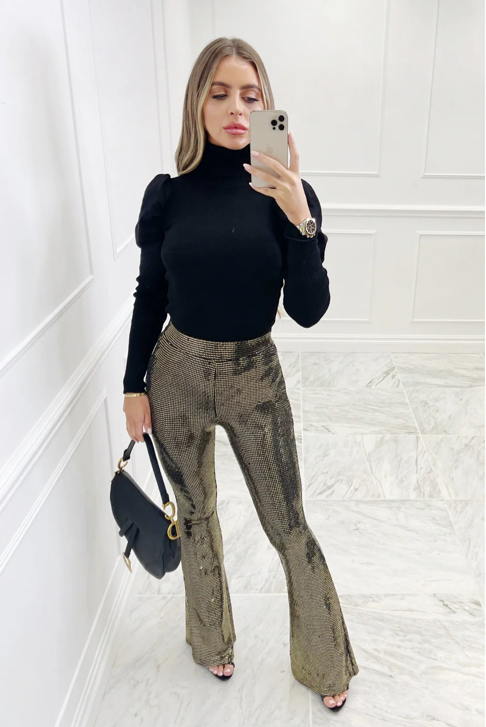 misha GOLD glitter sequin flared trousers - Image 2