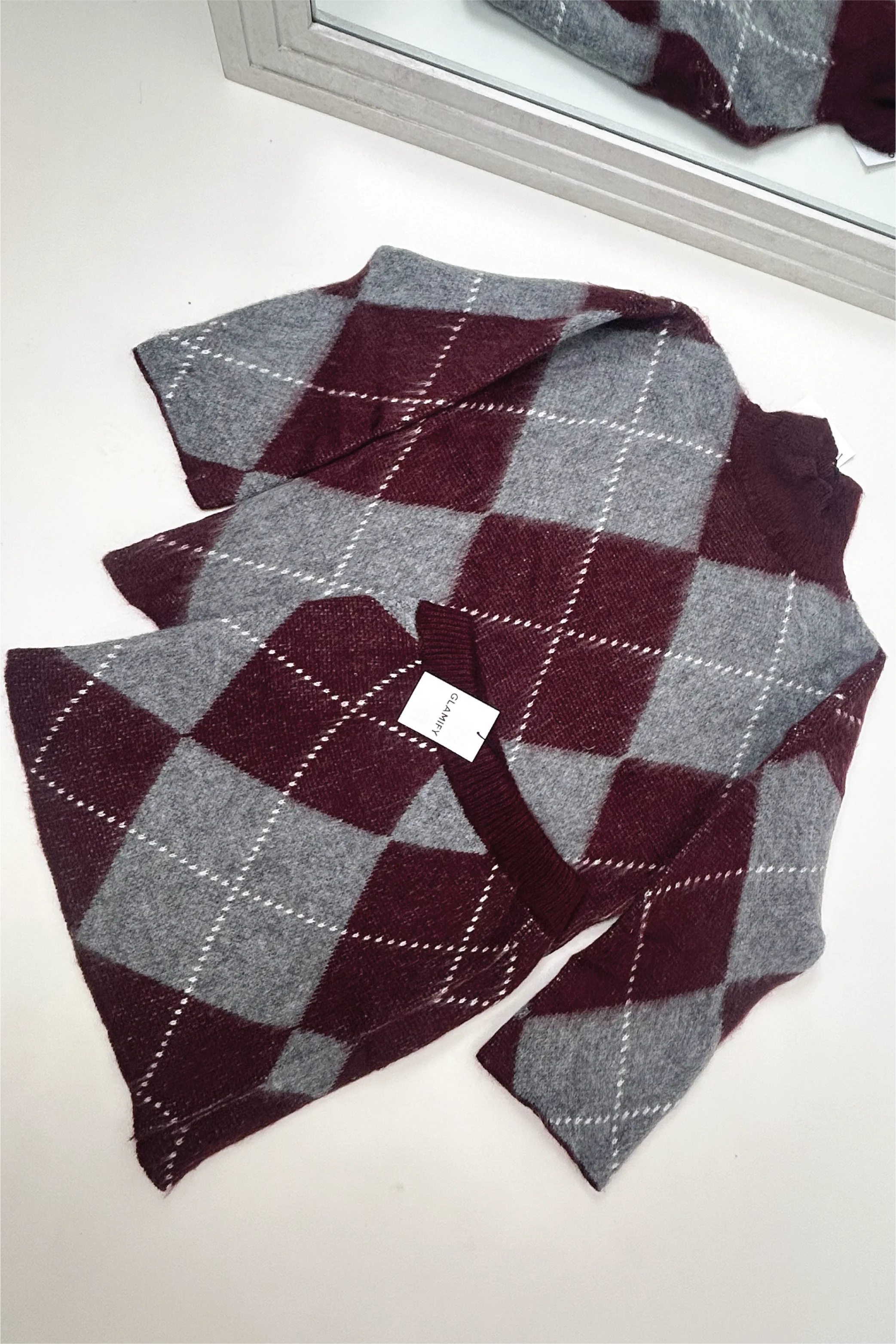 MITZI WINE GREY CHECKED KNITTED SKIRT - Image 4