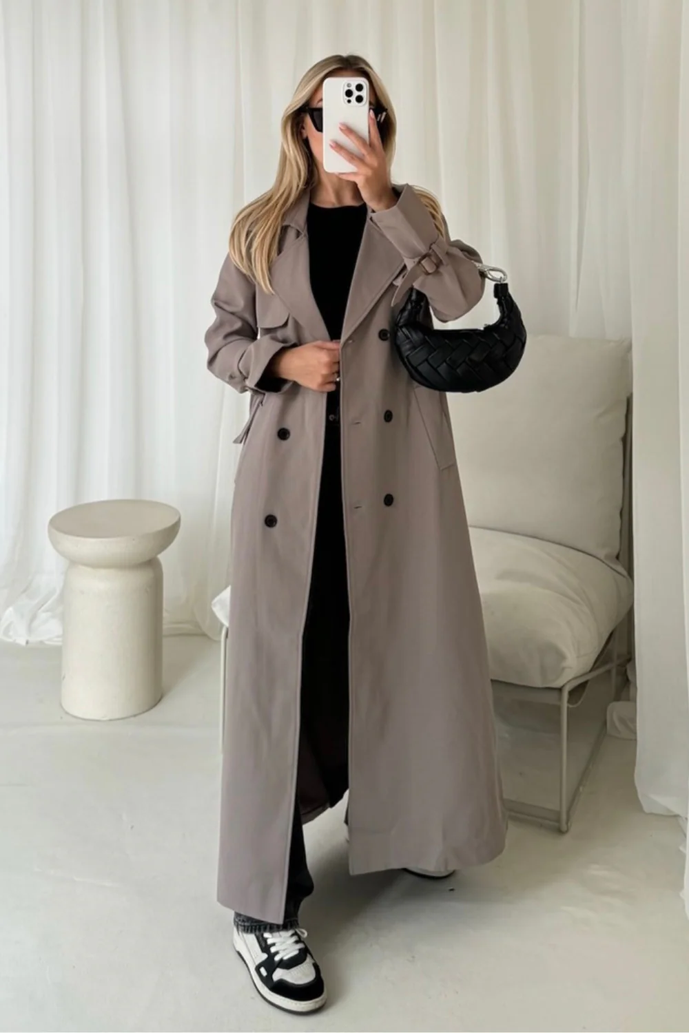 Mollie taupe long trench coat - Image 2