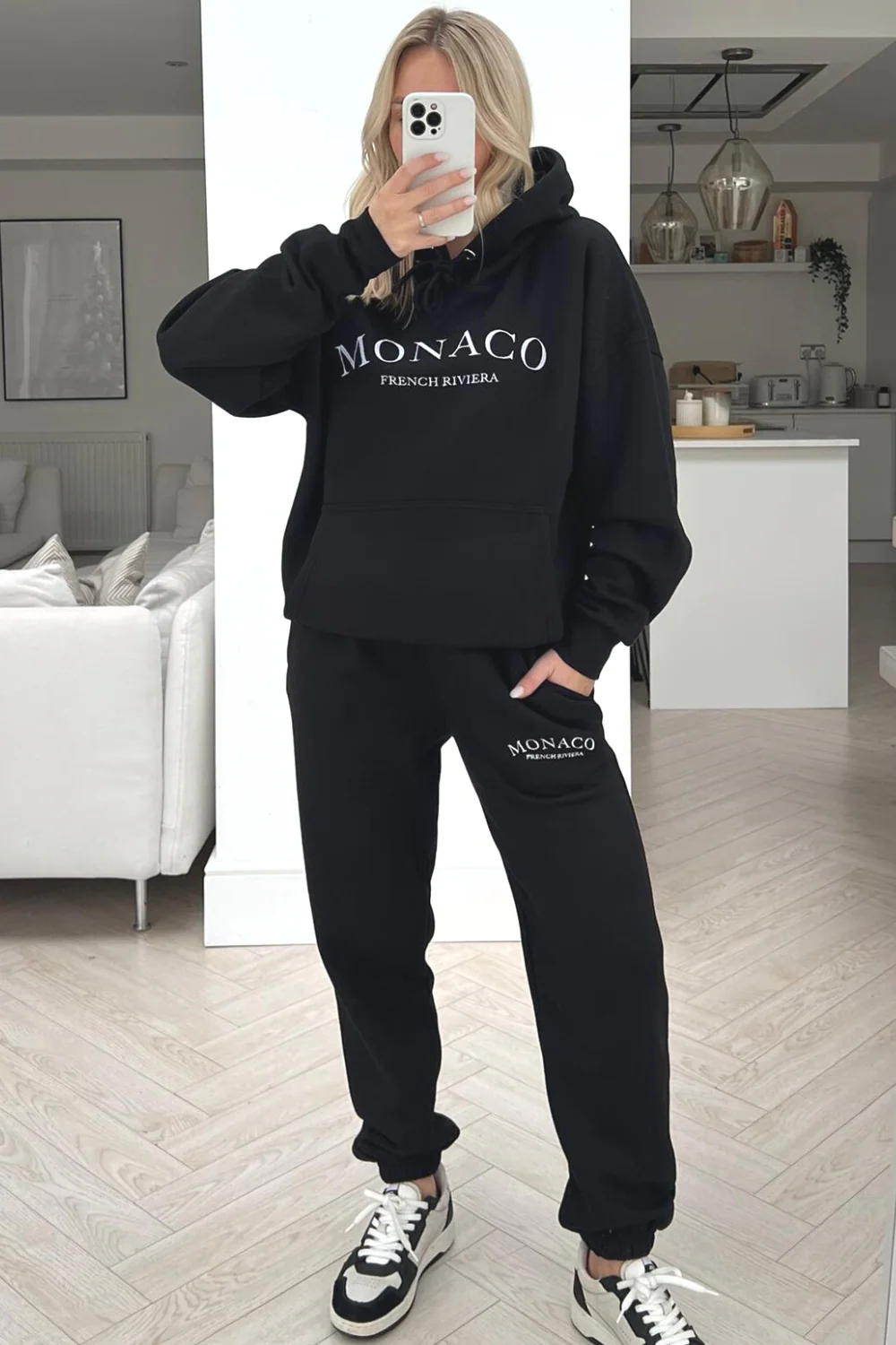 Monaco Black embroidered hoodie loungewear set - Image 2