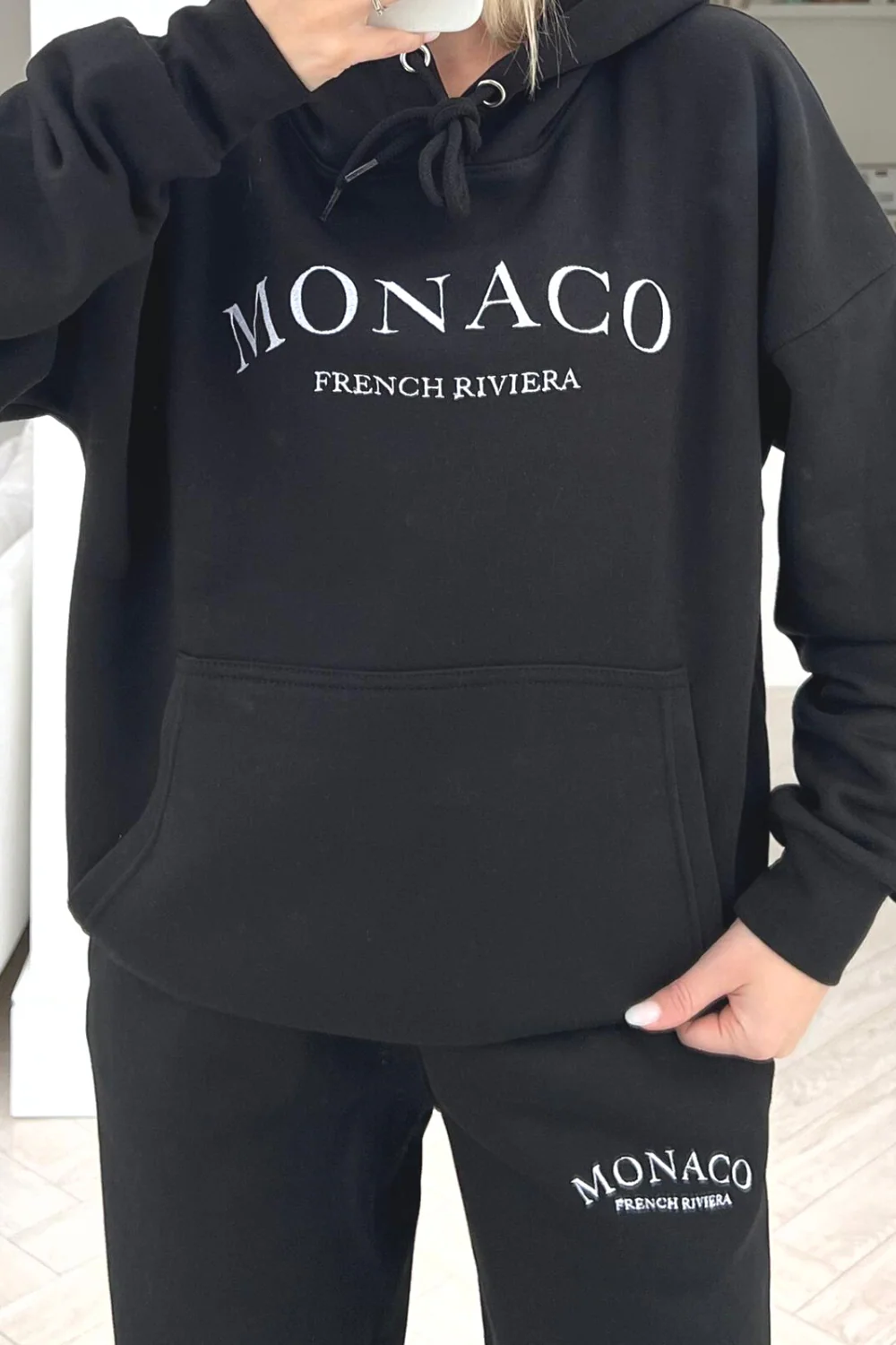 Monaco Black embroidered hoodie loungewear set - Image 3
