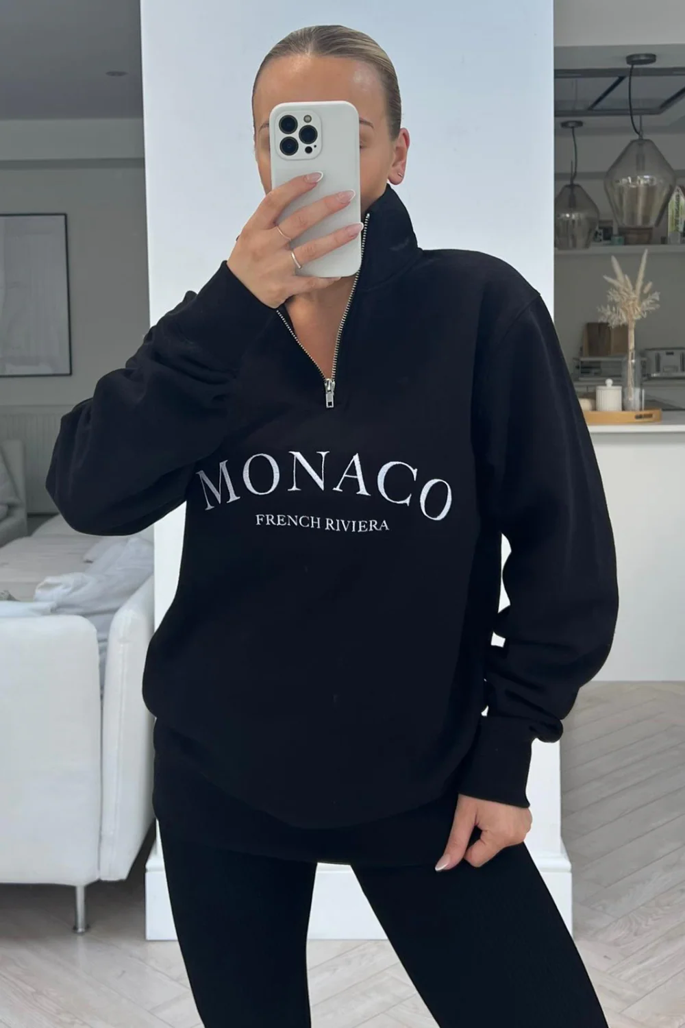 monaco black embroidered 1/4 zip sweater - Image 3
