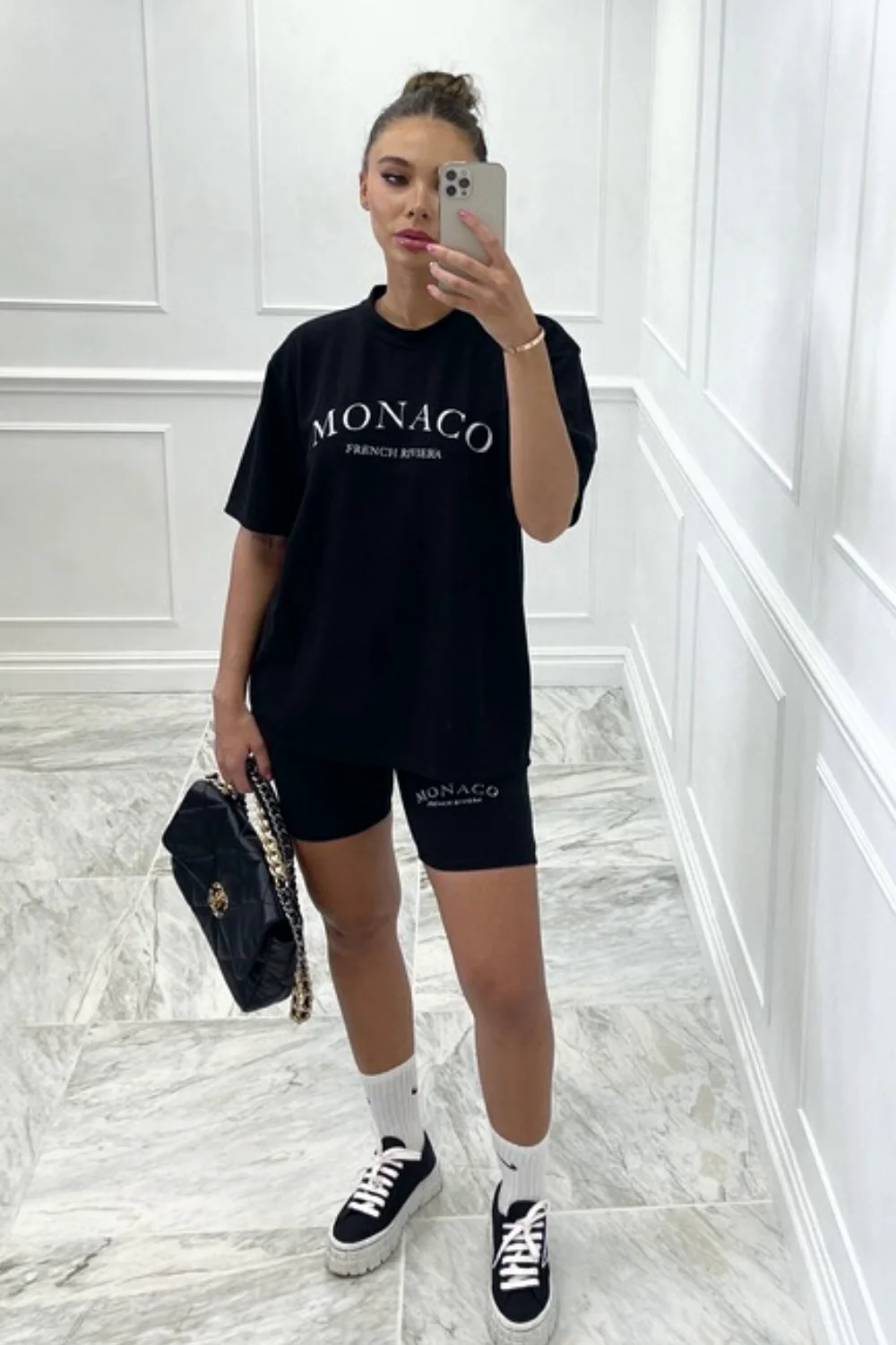 Monaco Black embroidered ribbed cycling short coord