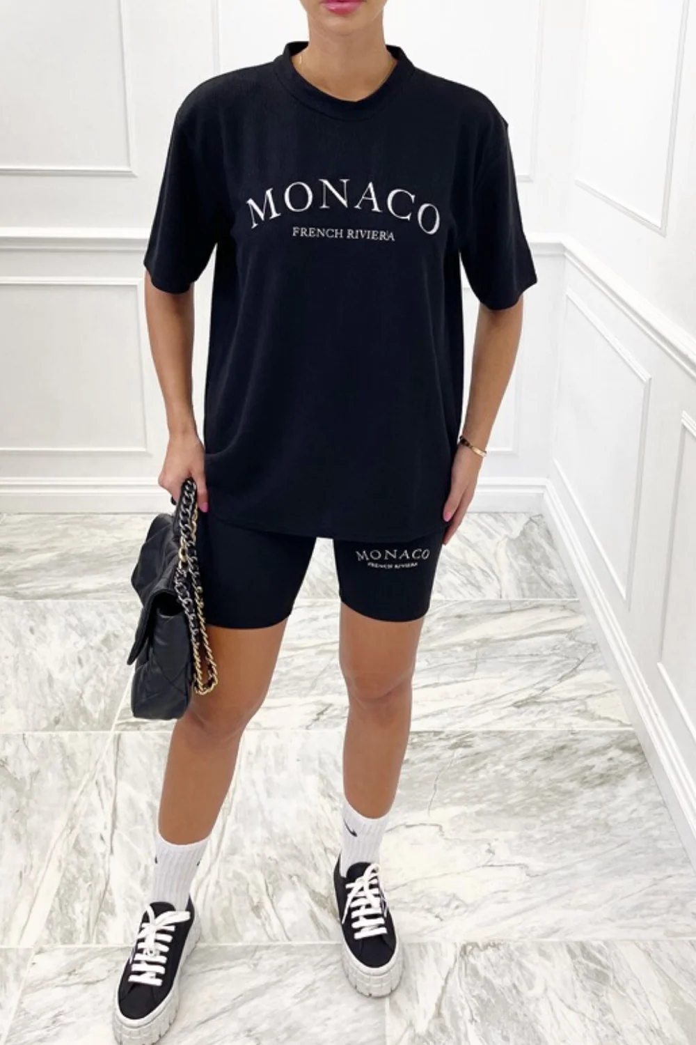 Monaco Black embroidered ribbed cycling short coord - Image 2