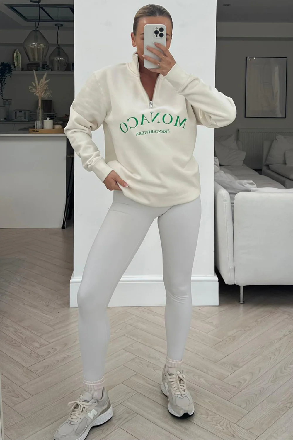 monaco ecru embroidered 1/4 zip sweater - Image 3