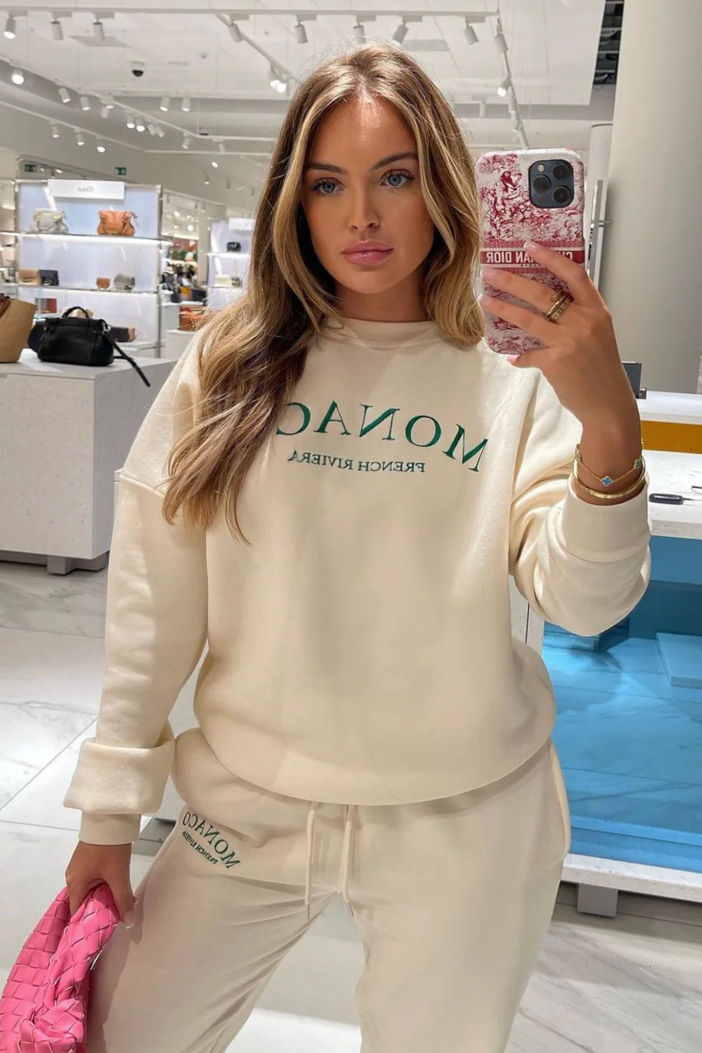 Monaco embroidered ecru sweater loungewear set