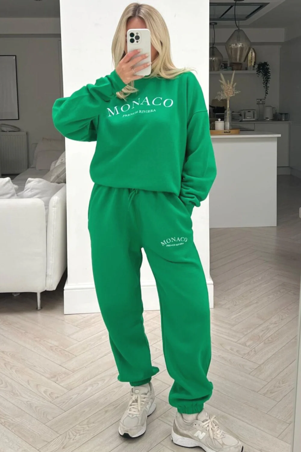 Monaco Green embroidered jogger sweater loungewear set