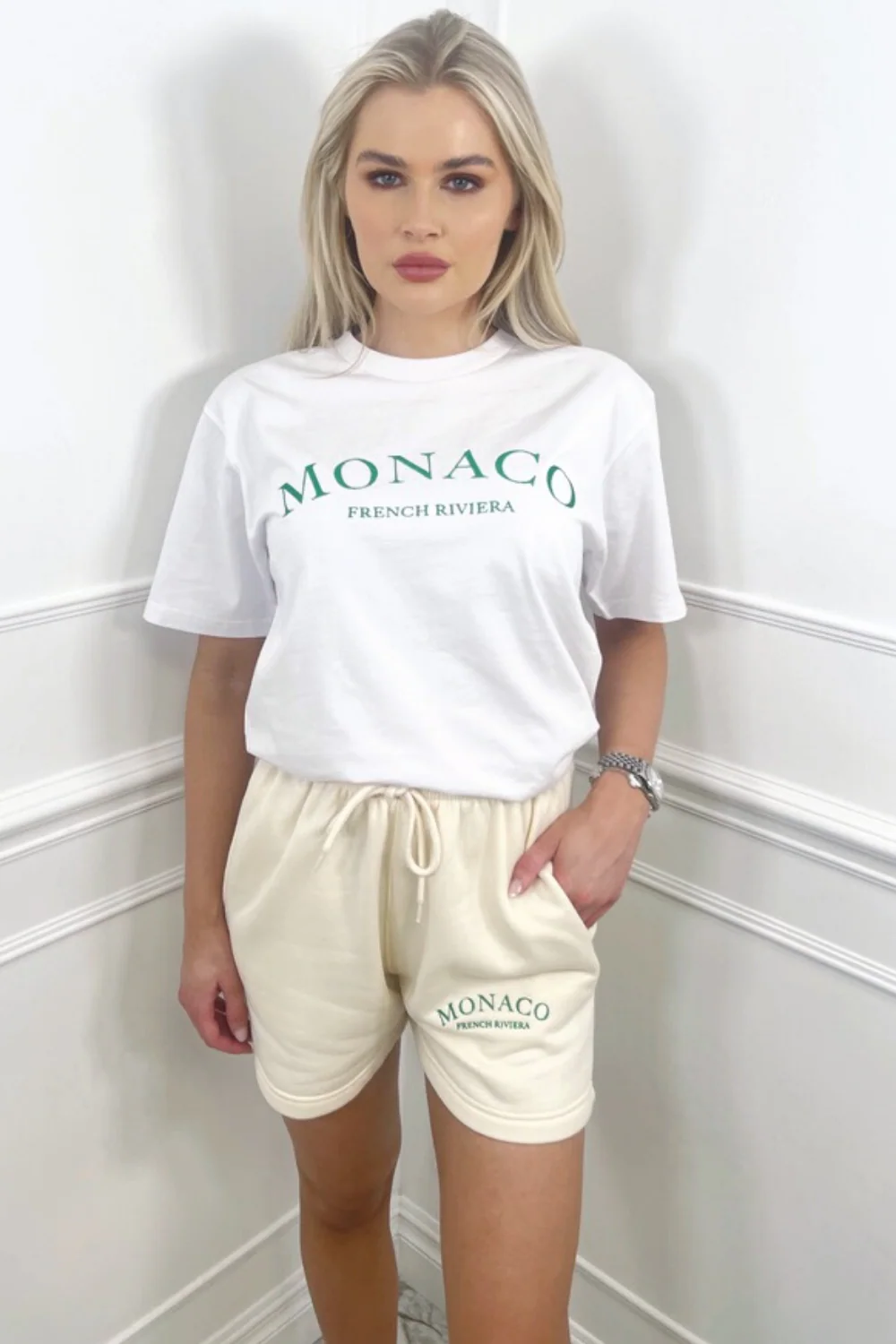 Monaco green embroidered tee short co ord - Image 9