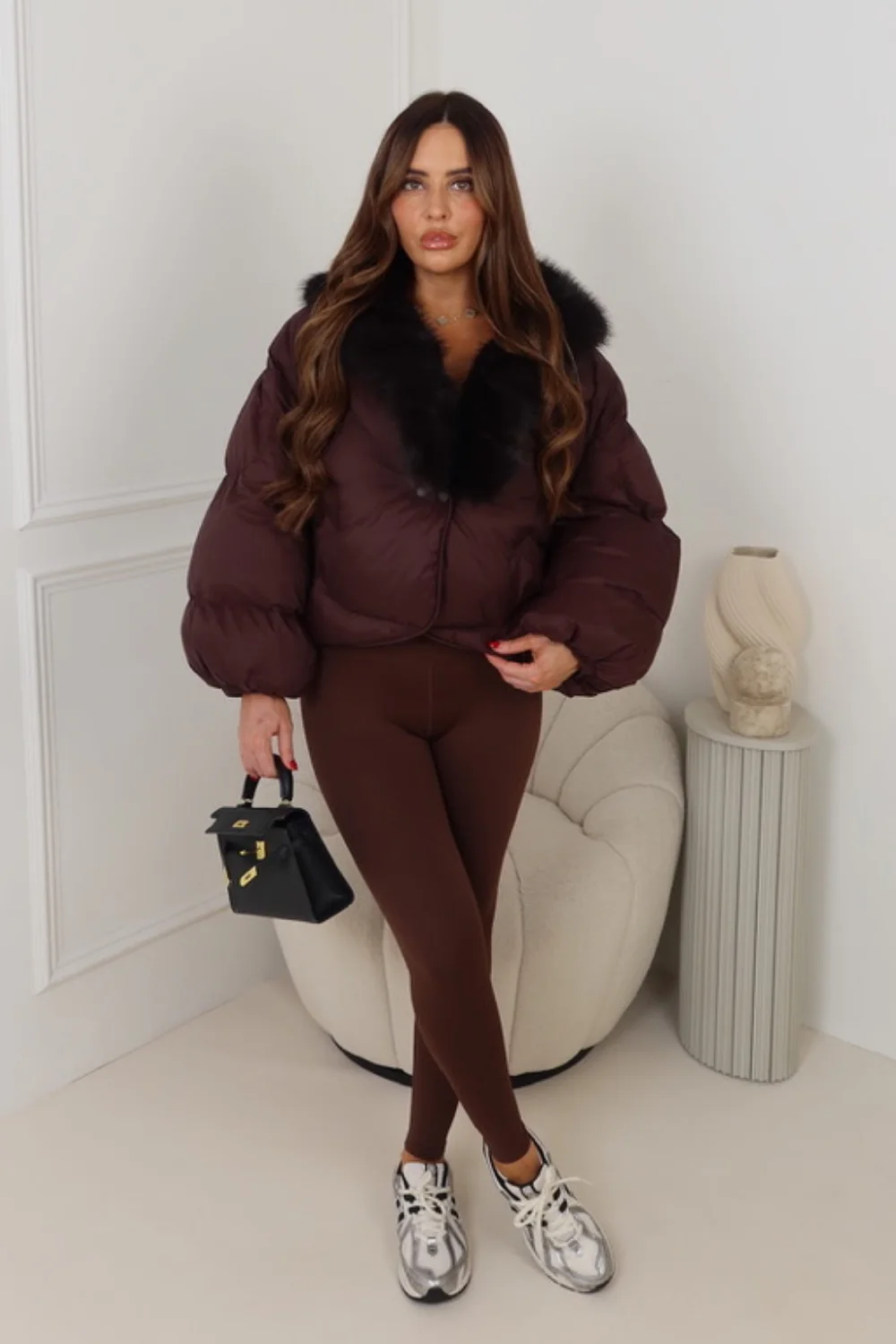 MONETTA CHOCOLATE FAUX FUR FULL SLEEVE JACKET - Image 2