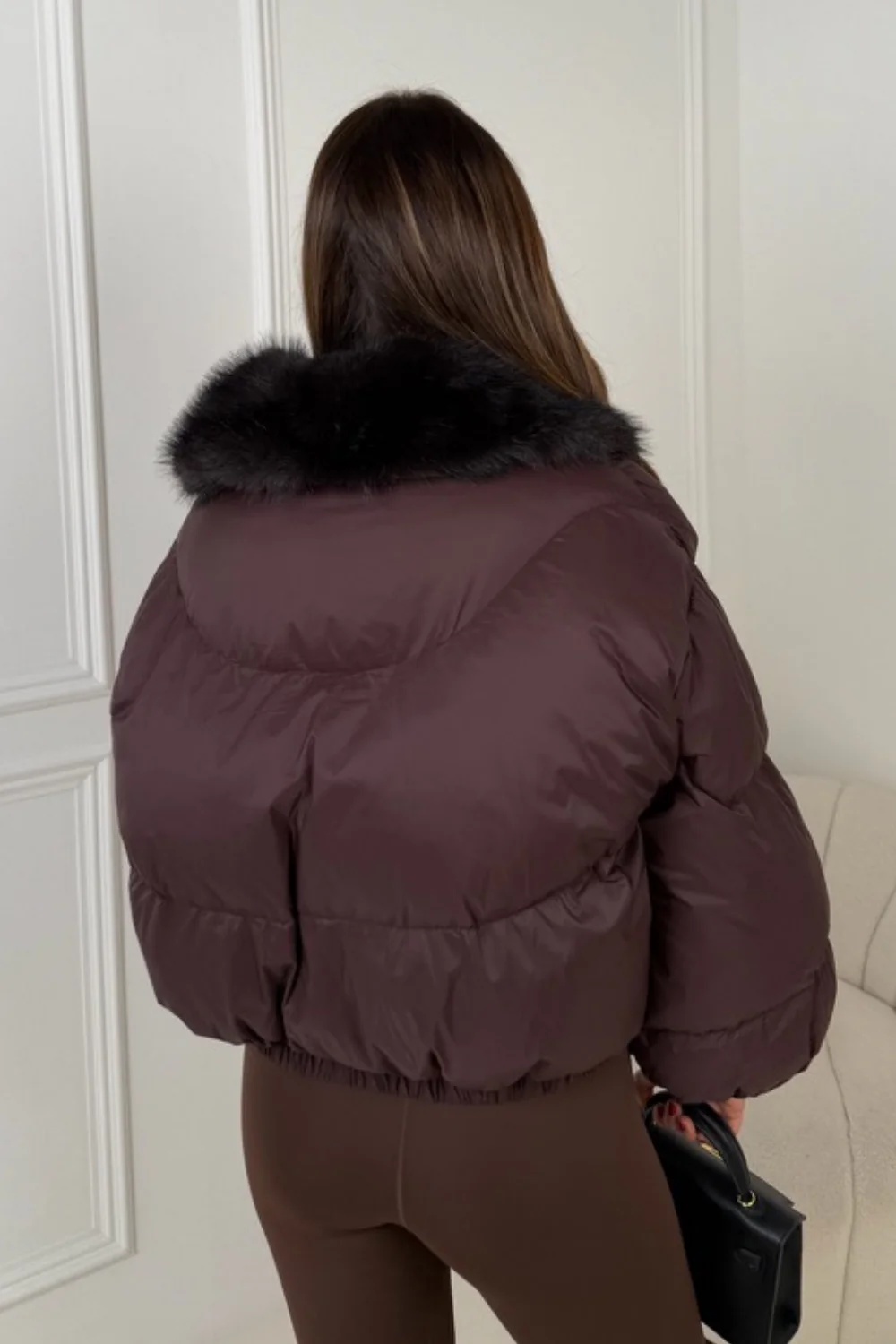 MONETTA CHOCOLATE FAUX FUR FULL SLEEVE JACKET - Image 3