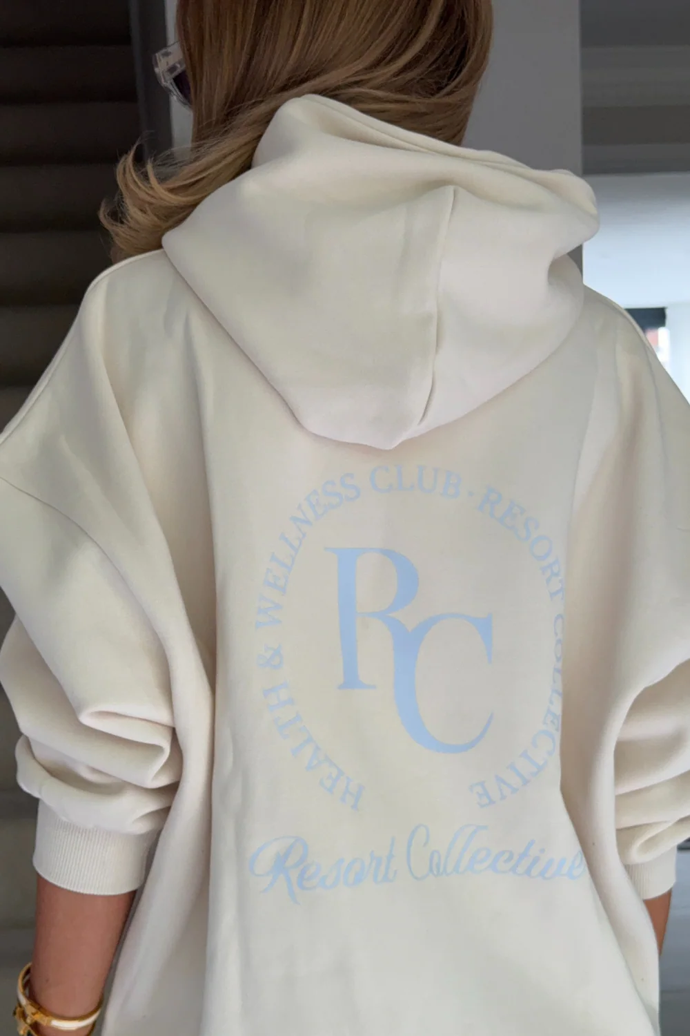 Monogram ivory embroidered relaxed hoodie - Resort Collective - Image 2