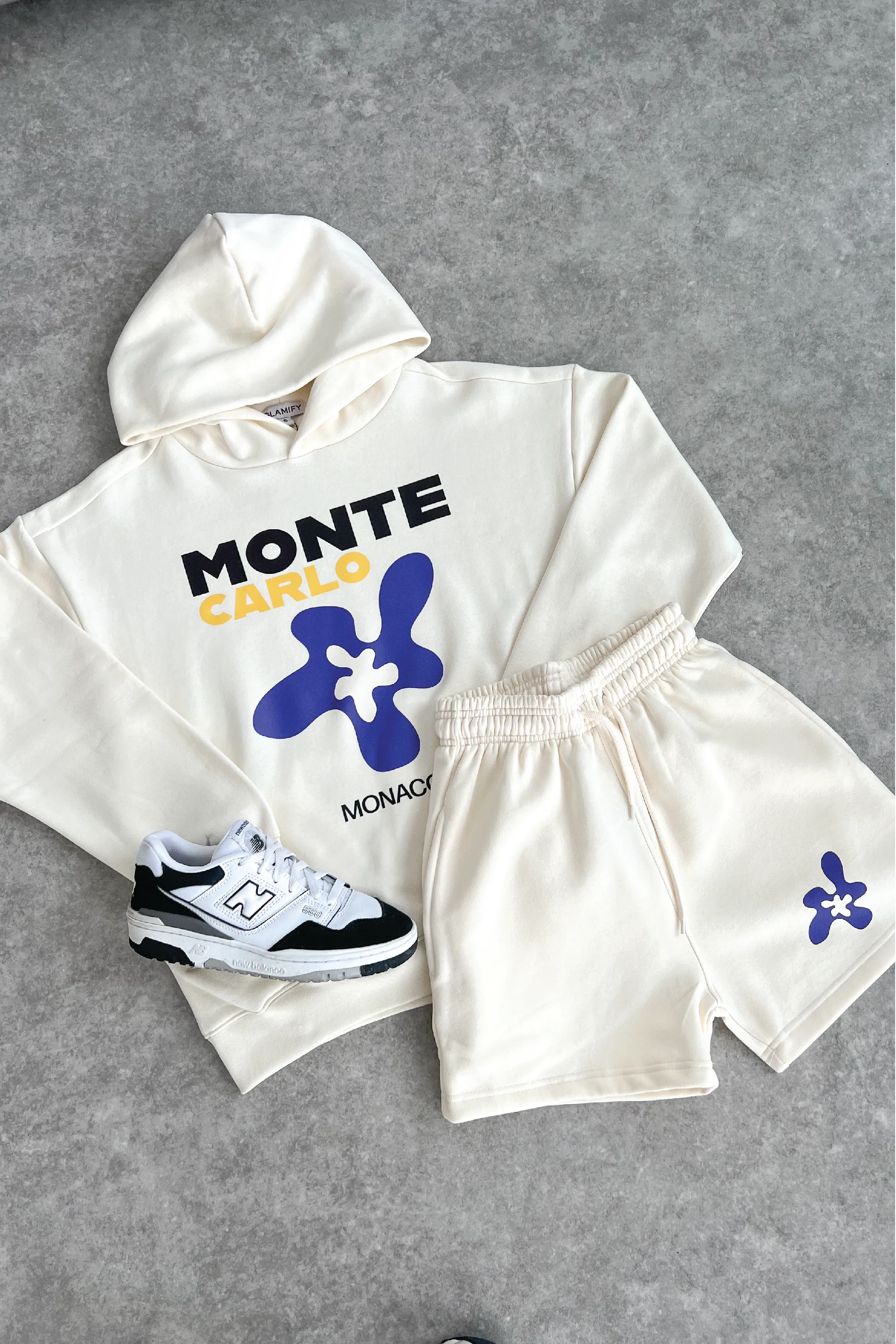 Monte Carlo Ecru Premium Hoodie Short Loungewear Set - Image 3