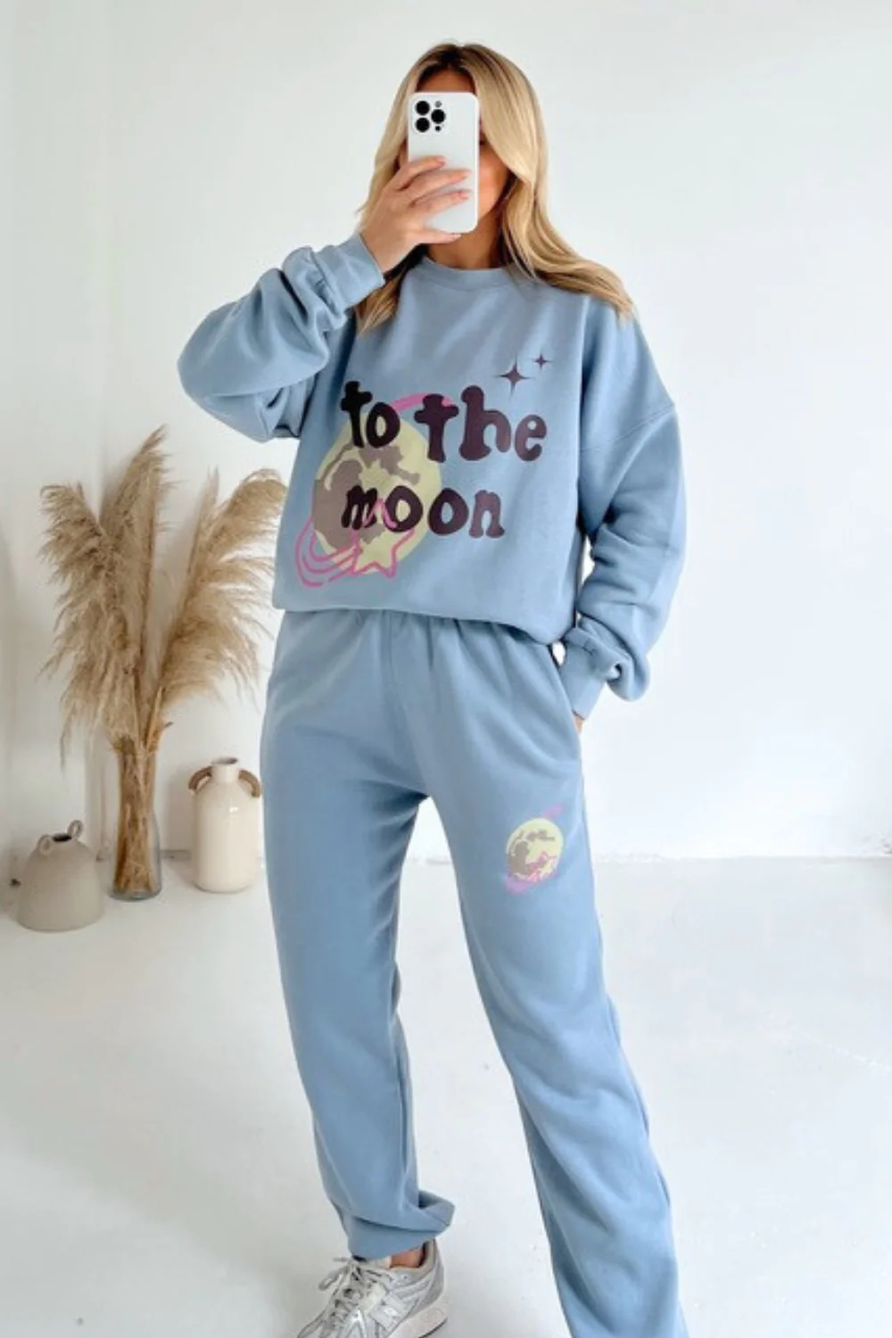 Moon blue printed sweater joggers premium loungewear - Image 3