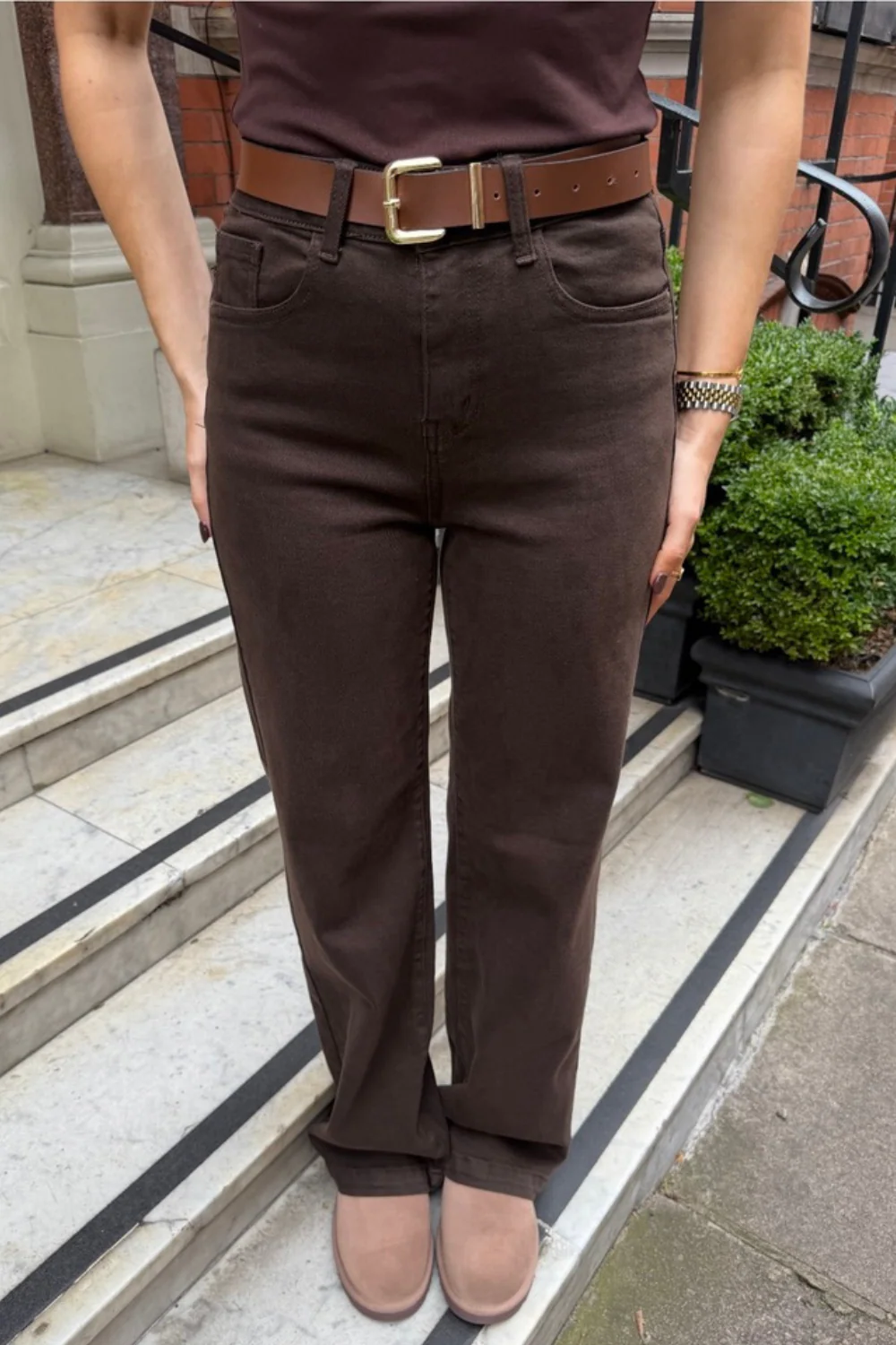 Morgan chocolate straight leg jeans - Image 2