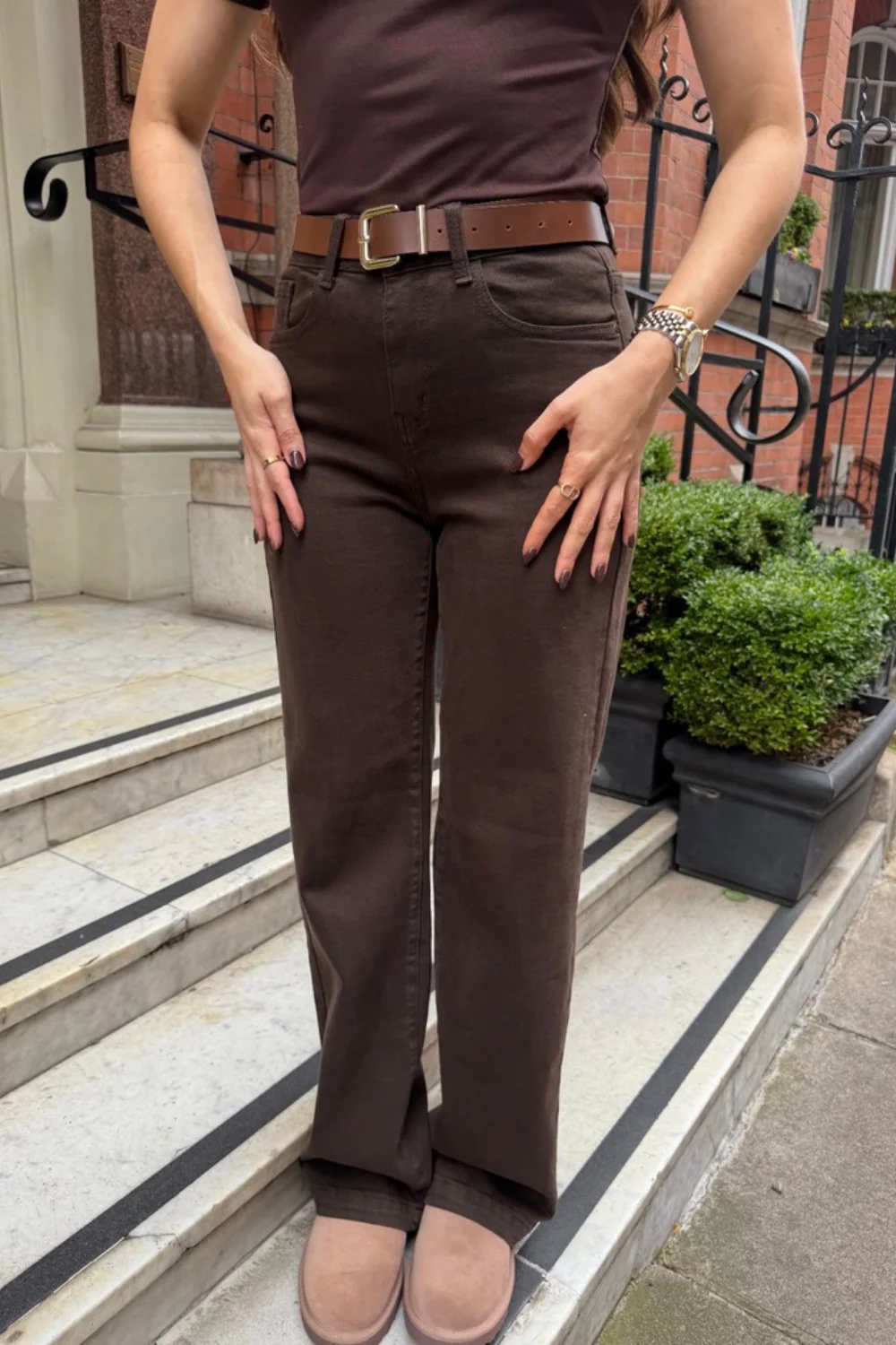 Morgan chocolate straight leg jeans - Image 4