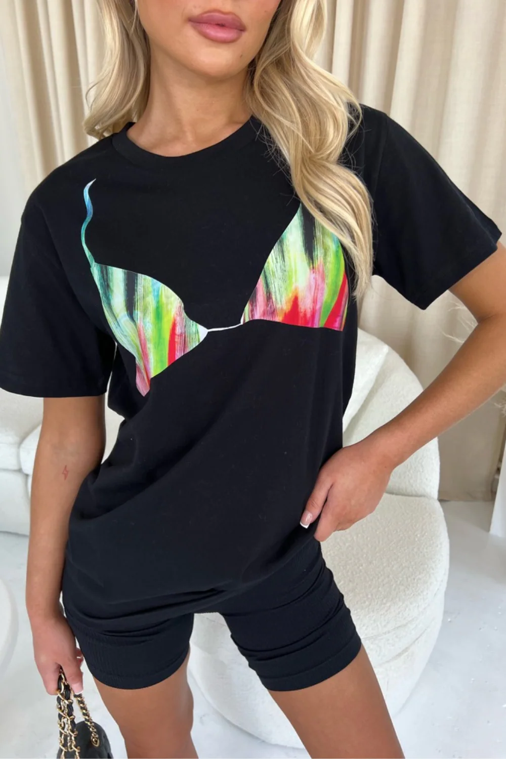 Black Rainbow Print Bra T-shirt - Image 2