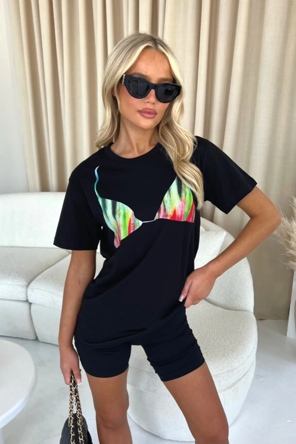 Black Rainbow Print Bra T-shirt - Image 3