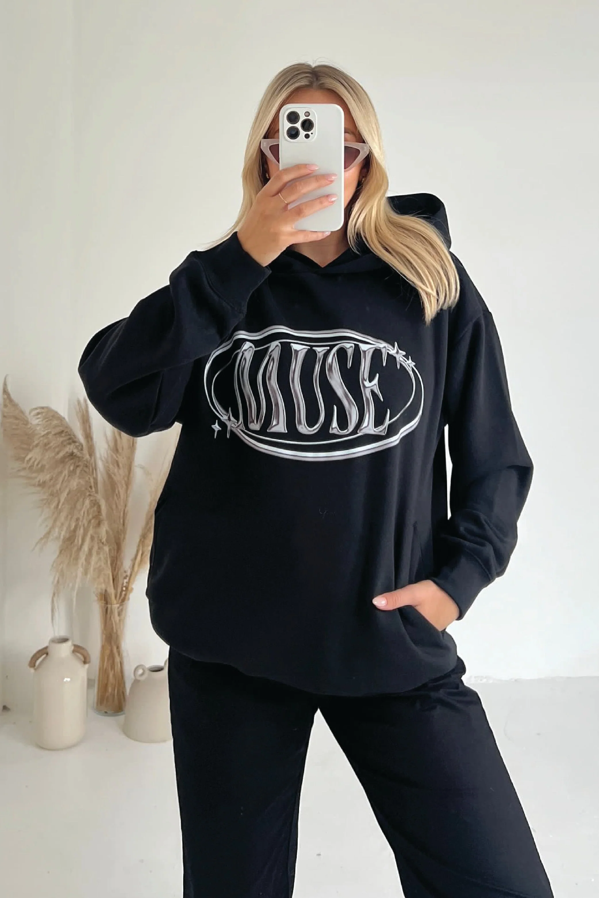 Muse black printed  relaxed hoodie - Image 2