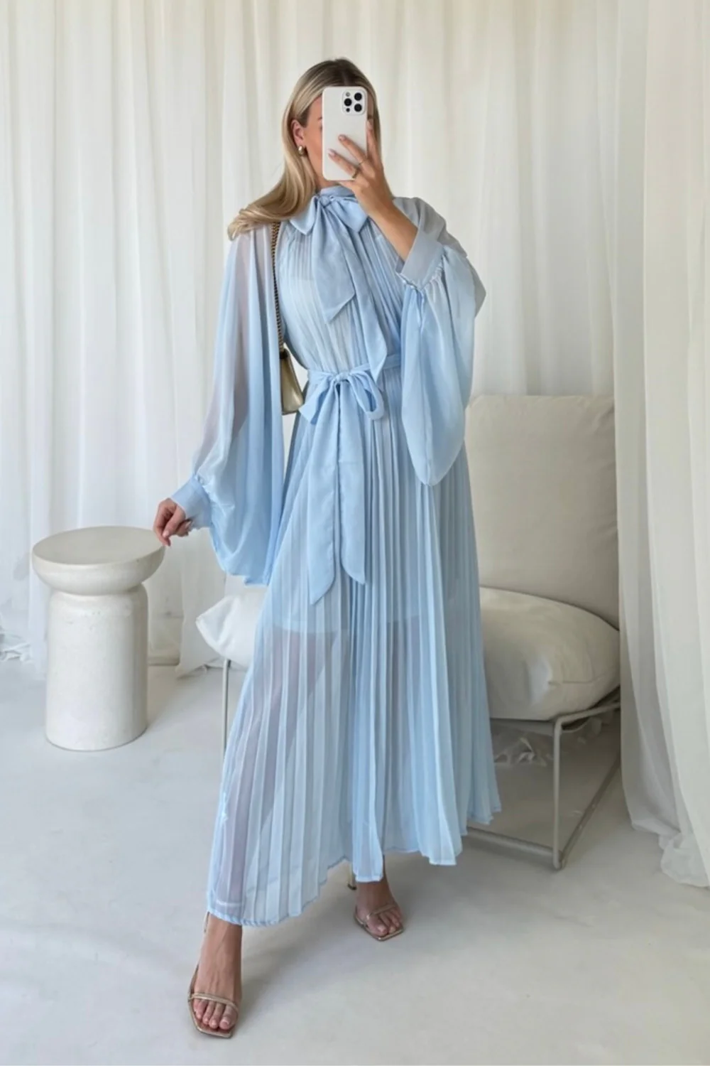Nancy blue chiffon pleated maxi dress - Image 2
