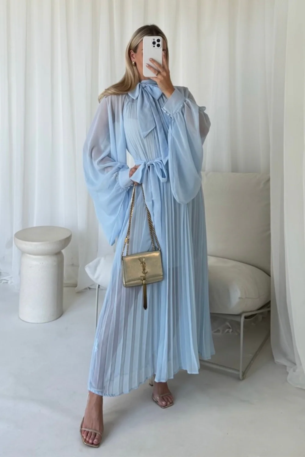 Nancy blue chiffon pleated maxi dress - Image 3