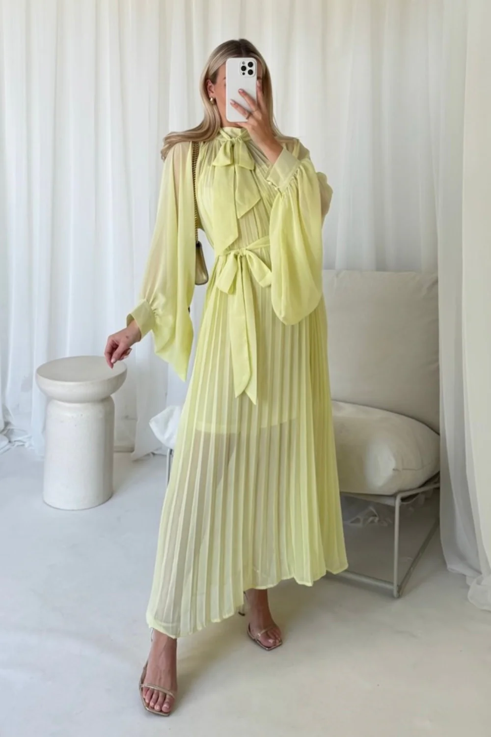Nancy yellow chiffon pleated maxi dress - Image 2