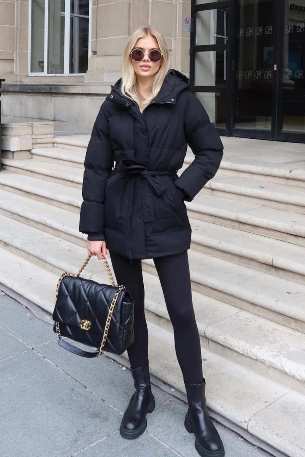 Naomi black belted puffer coat - Image 2