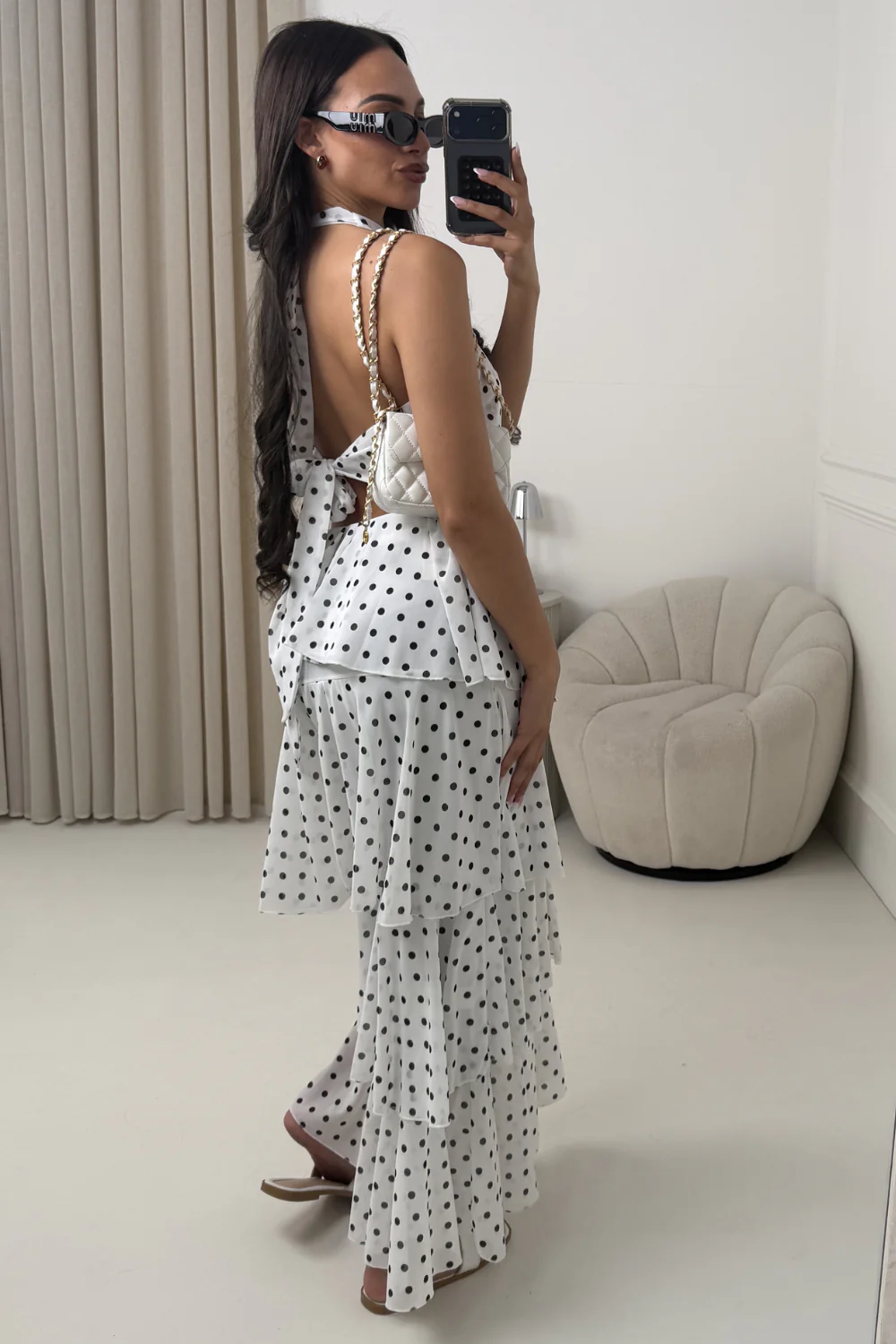 NAOMI CREAM POLKA DOT RUFFLE MAXI SKIRT & HALTER TOP - Image 3