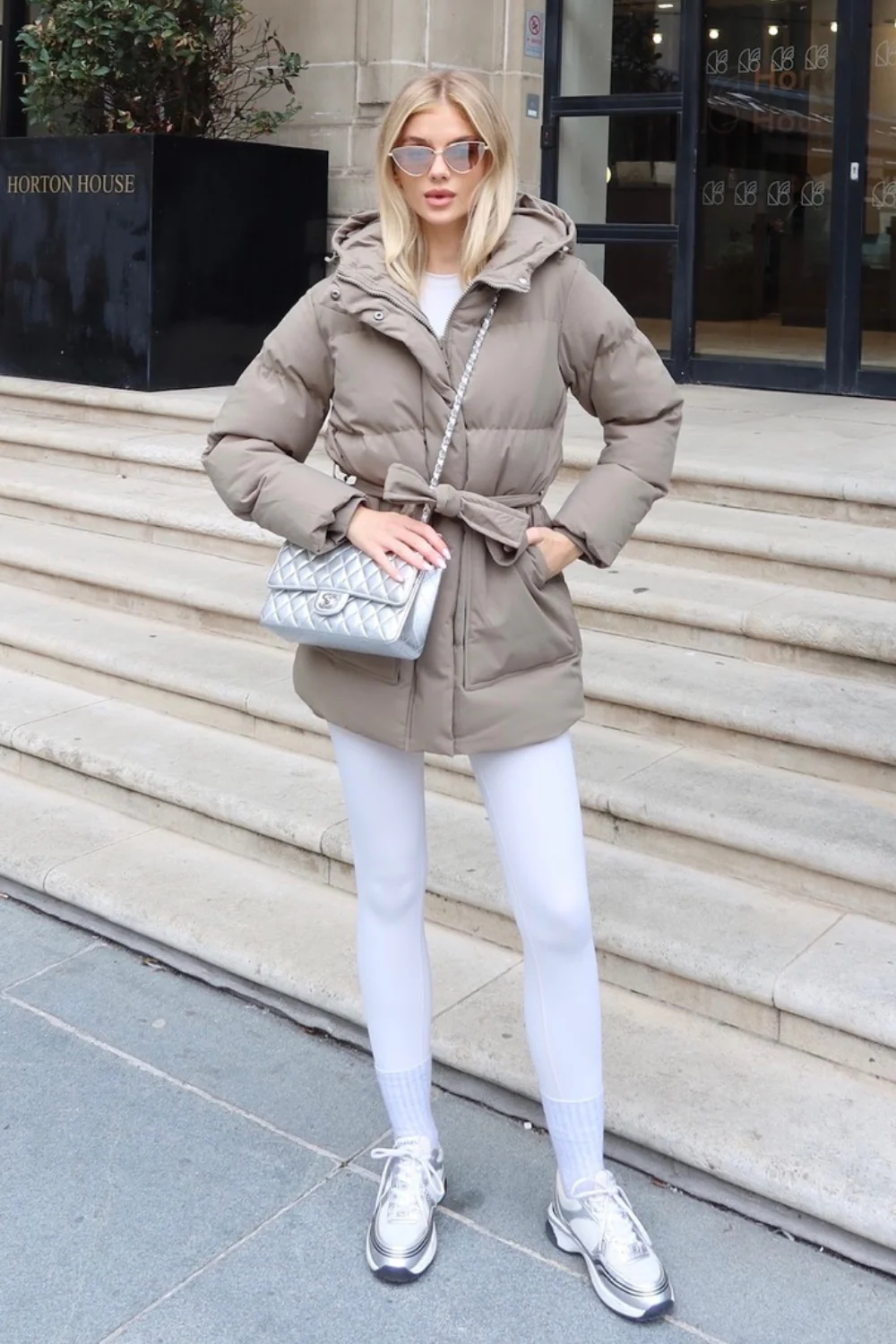 Naomi khaki belted puffer coat
