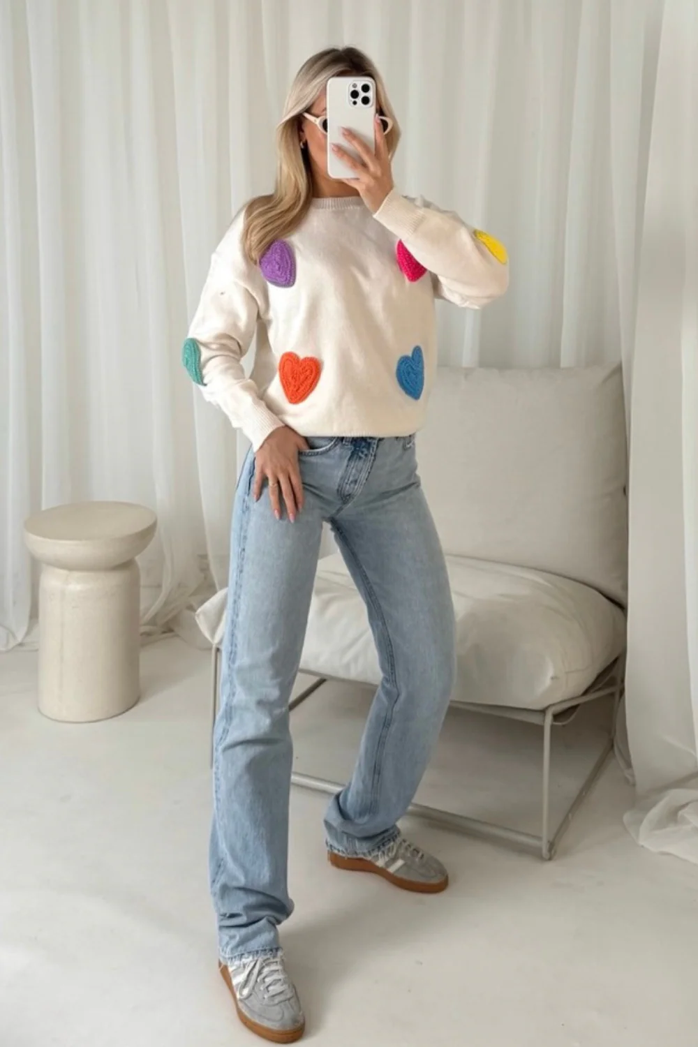 Nat cream heart knit sweater