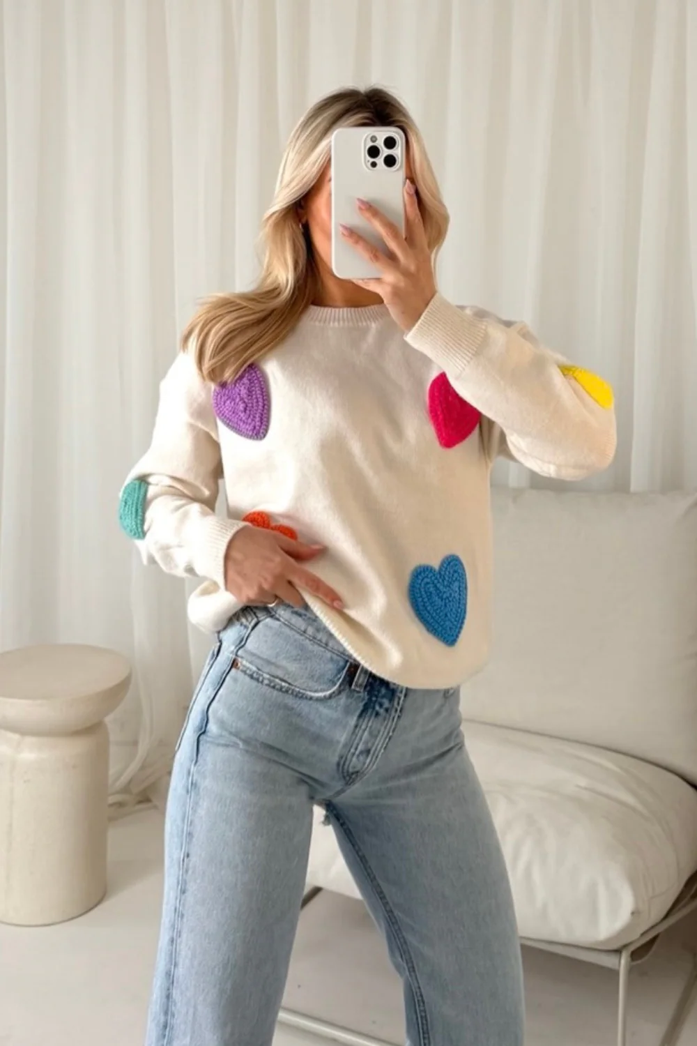 Nat cream heart knit sweater - Image 2